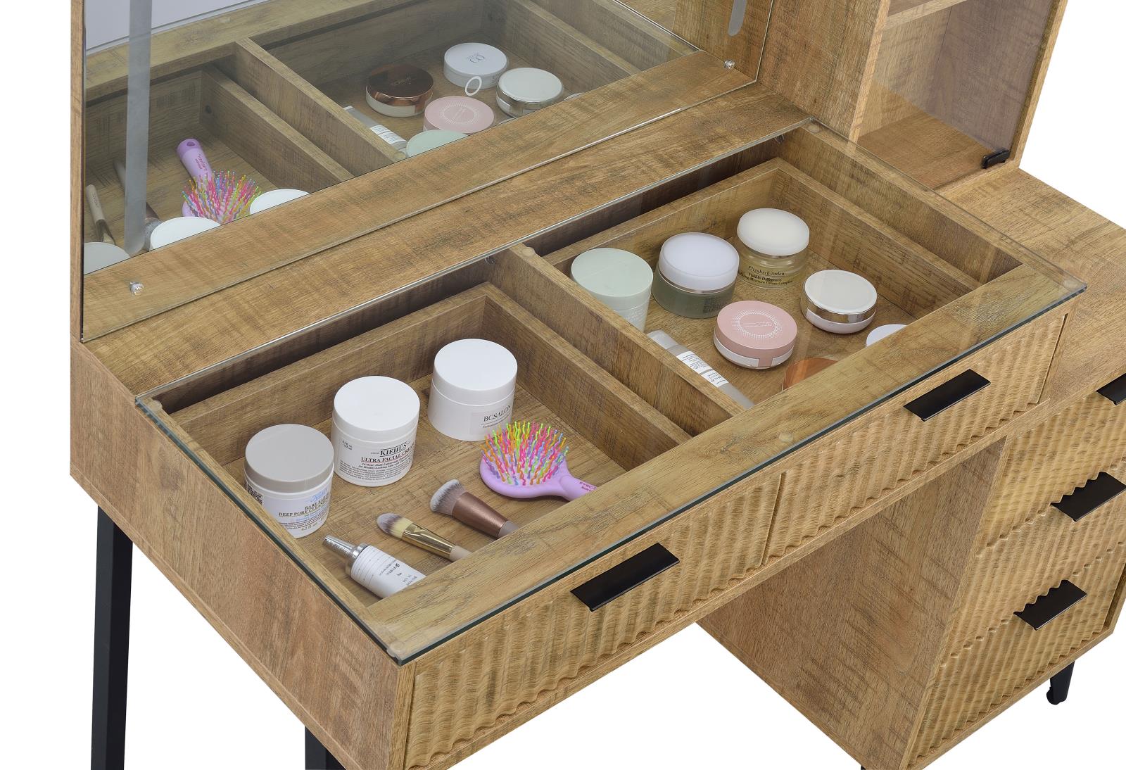 Souza 5-Drawer Makeup Vanity Table With LED Mirror Mango - Image 12