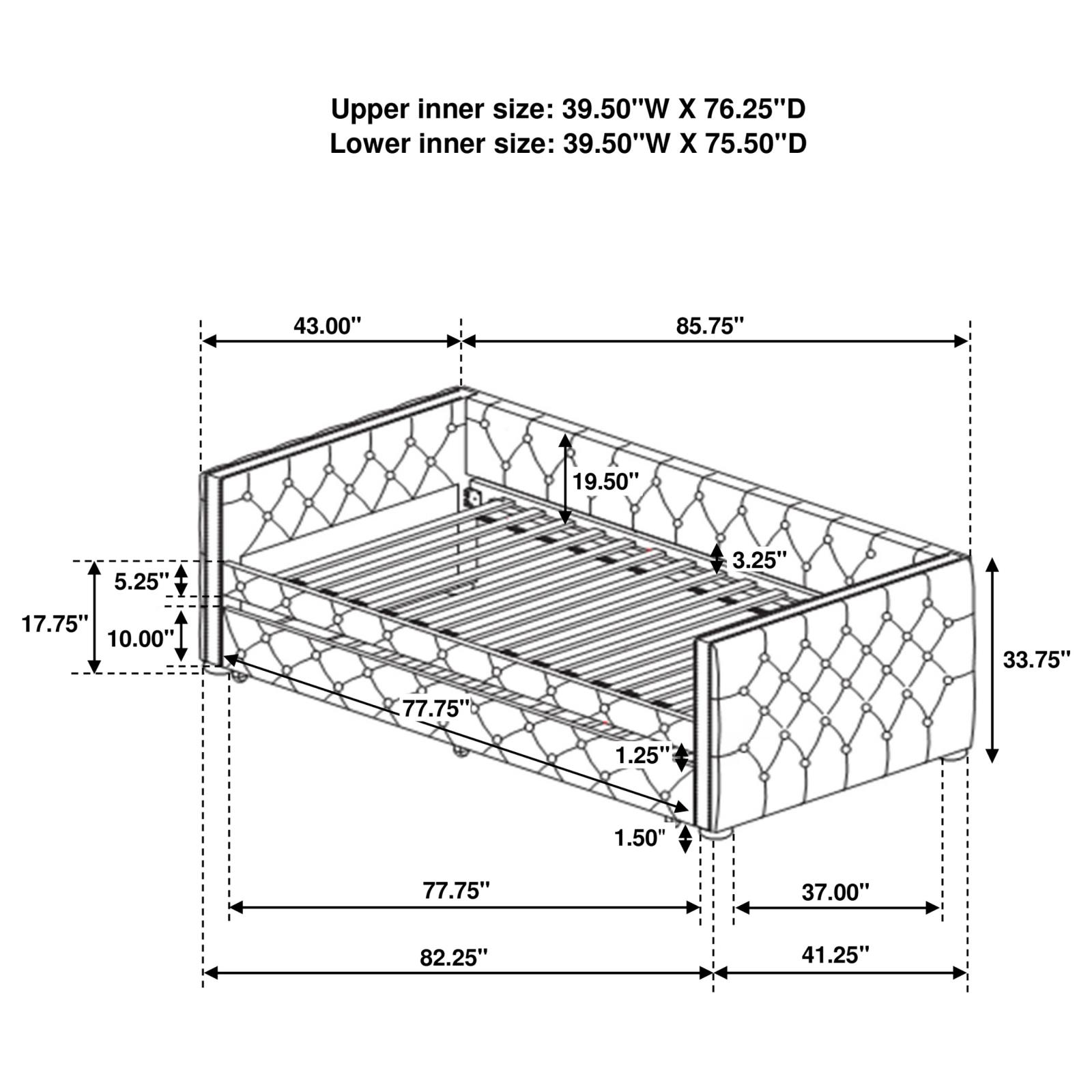 Mockern Upholstered Twin Daybed with Trundle Grey - Image 7
