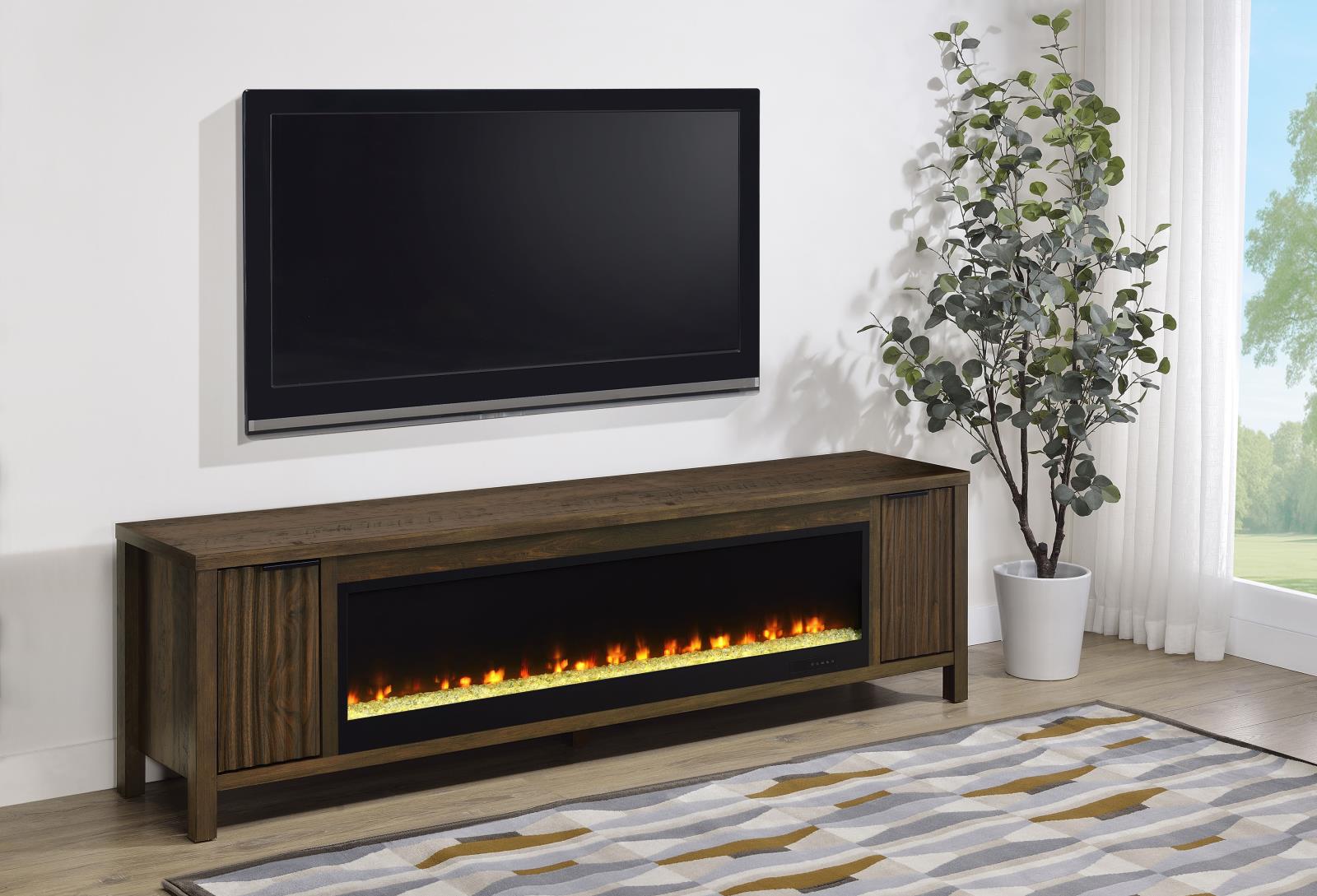 Carey 79-inch TV Stand Fireplace Media Console Dark Pine - Image 2