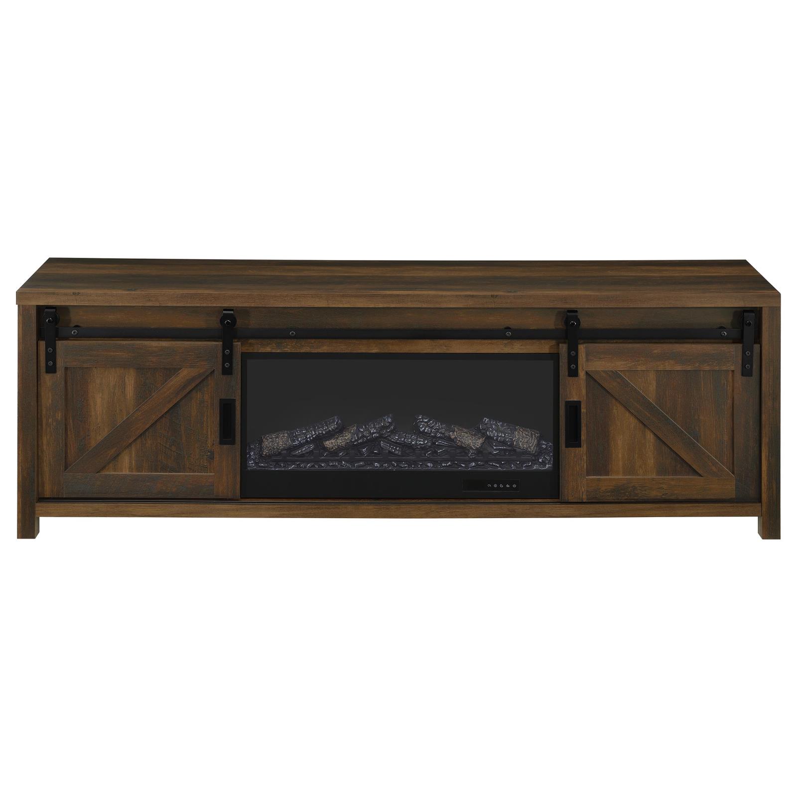 Enfield 71-inch TV Stand Fireplace Media Console Dark Pine - Image 4