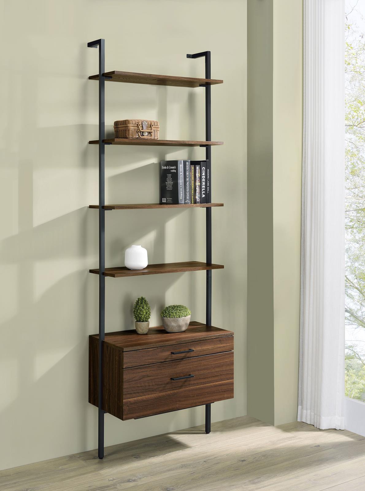 Owens 96-inch 4-shelf Storage Wall Bookshelf Walnut - Image 2