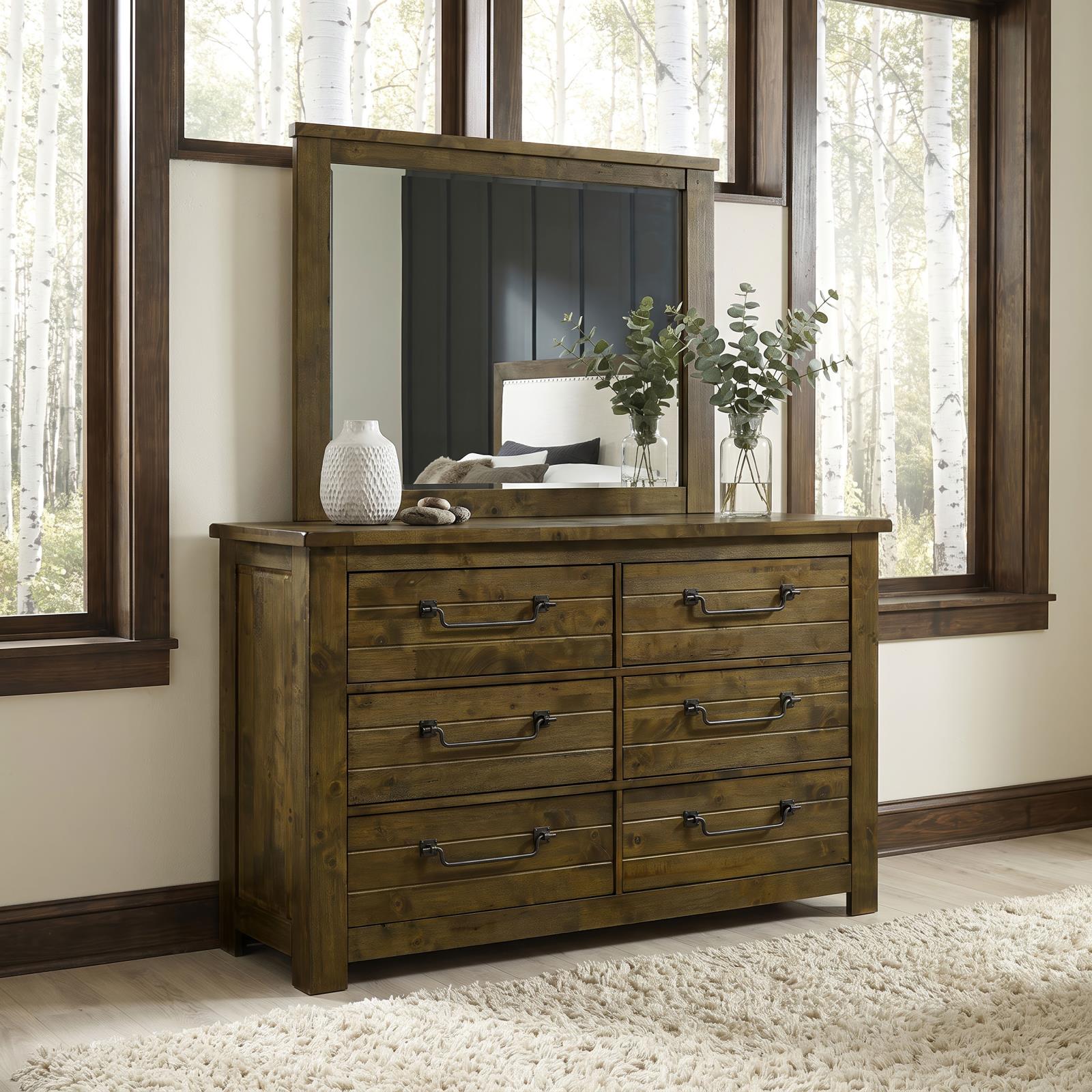Doherty 6-drawer Dresser with Mirror Rustic Brown - Image 2
