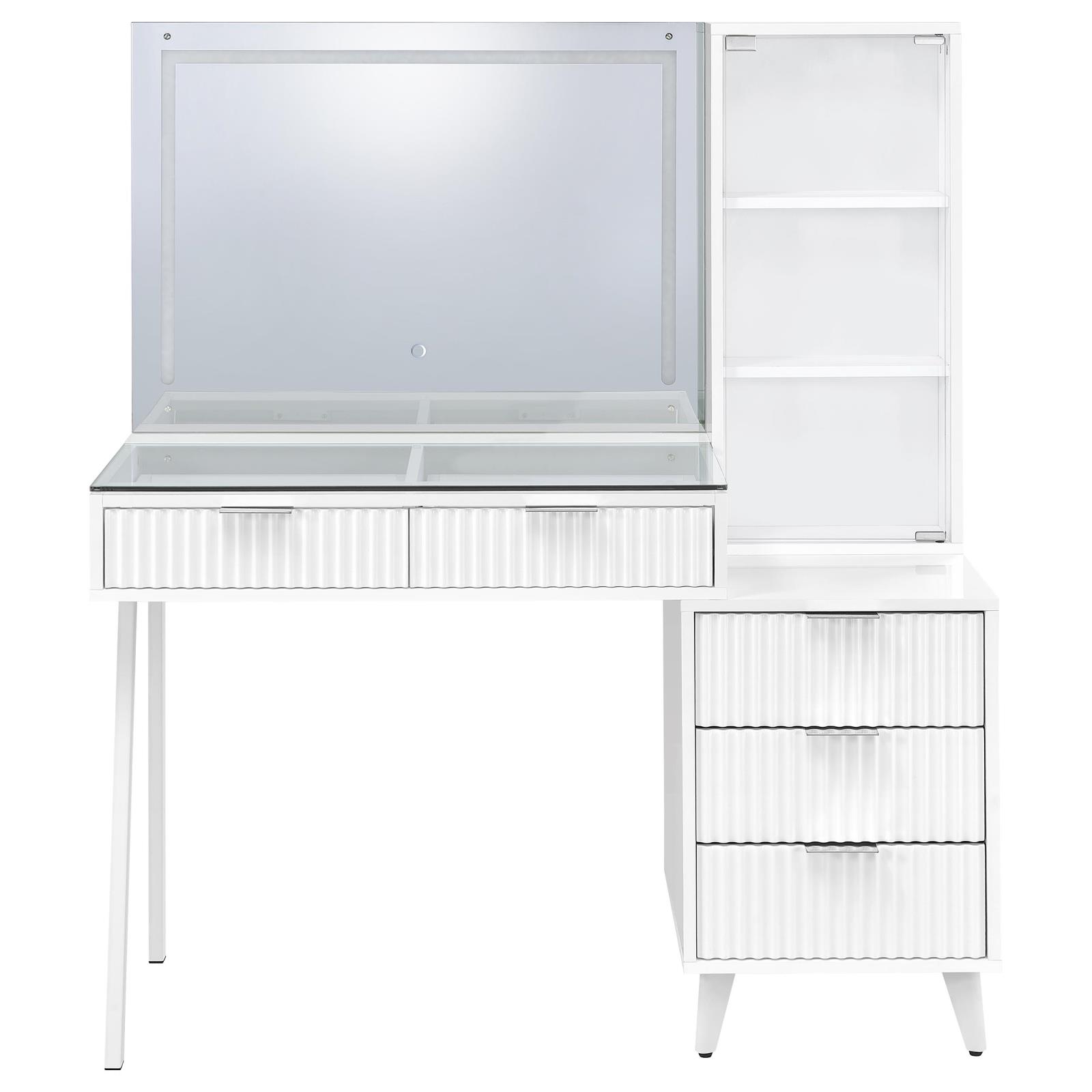Souza 5-Drawer Makeup Vanity Table With LED Mirror White High Gloss - Image 6