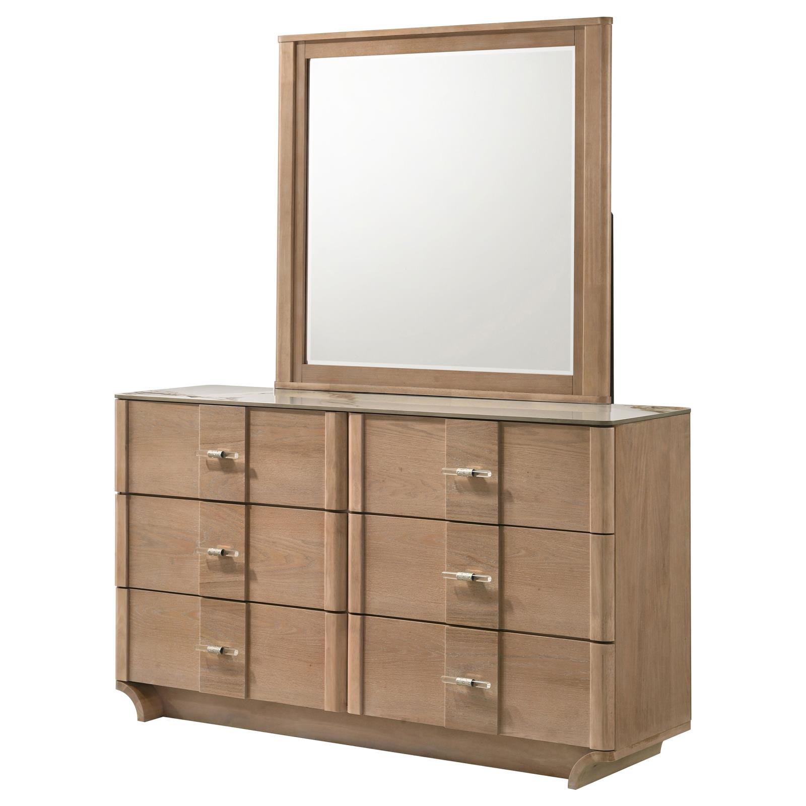 Leanne 6-drawer Sinter Stone Top Dresser and Mirror Light Oak - Image 4