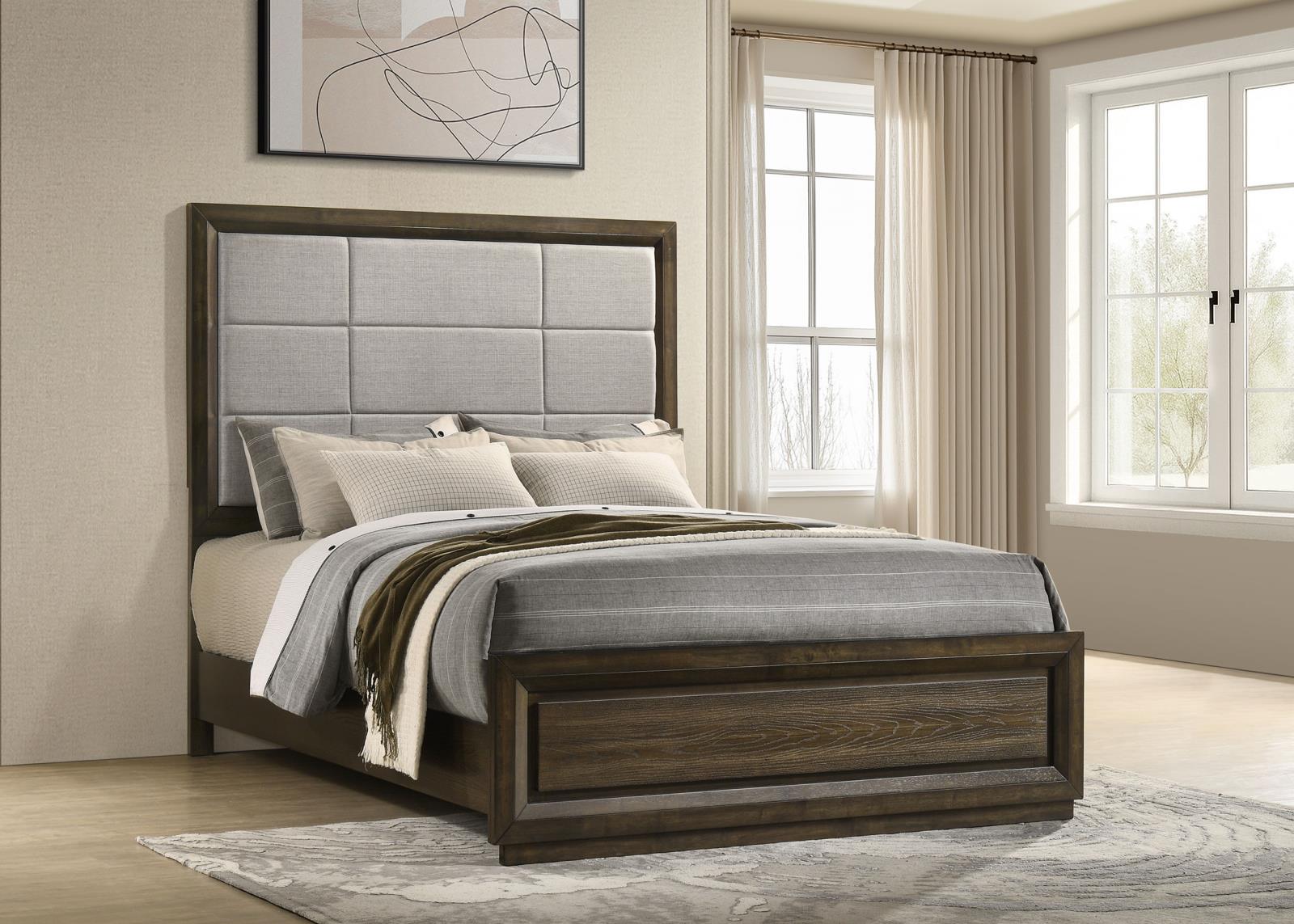 Atlas 64-inch Queen Upholstered Panel Bed Grey and Dark Oak - Image 2