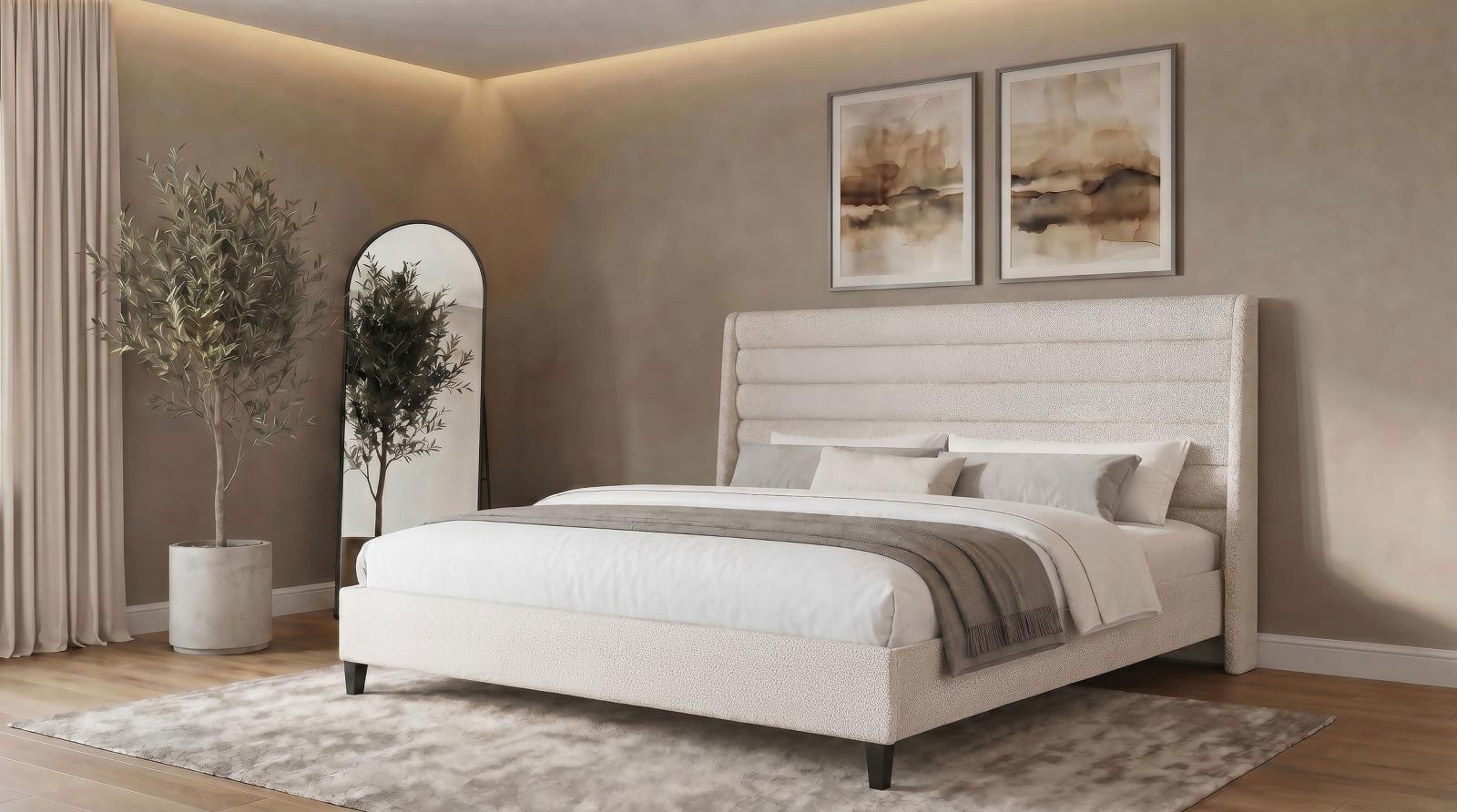 Leslie Upholstered Tufted California King Wingback Platform Bed Beige - Image 2