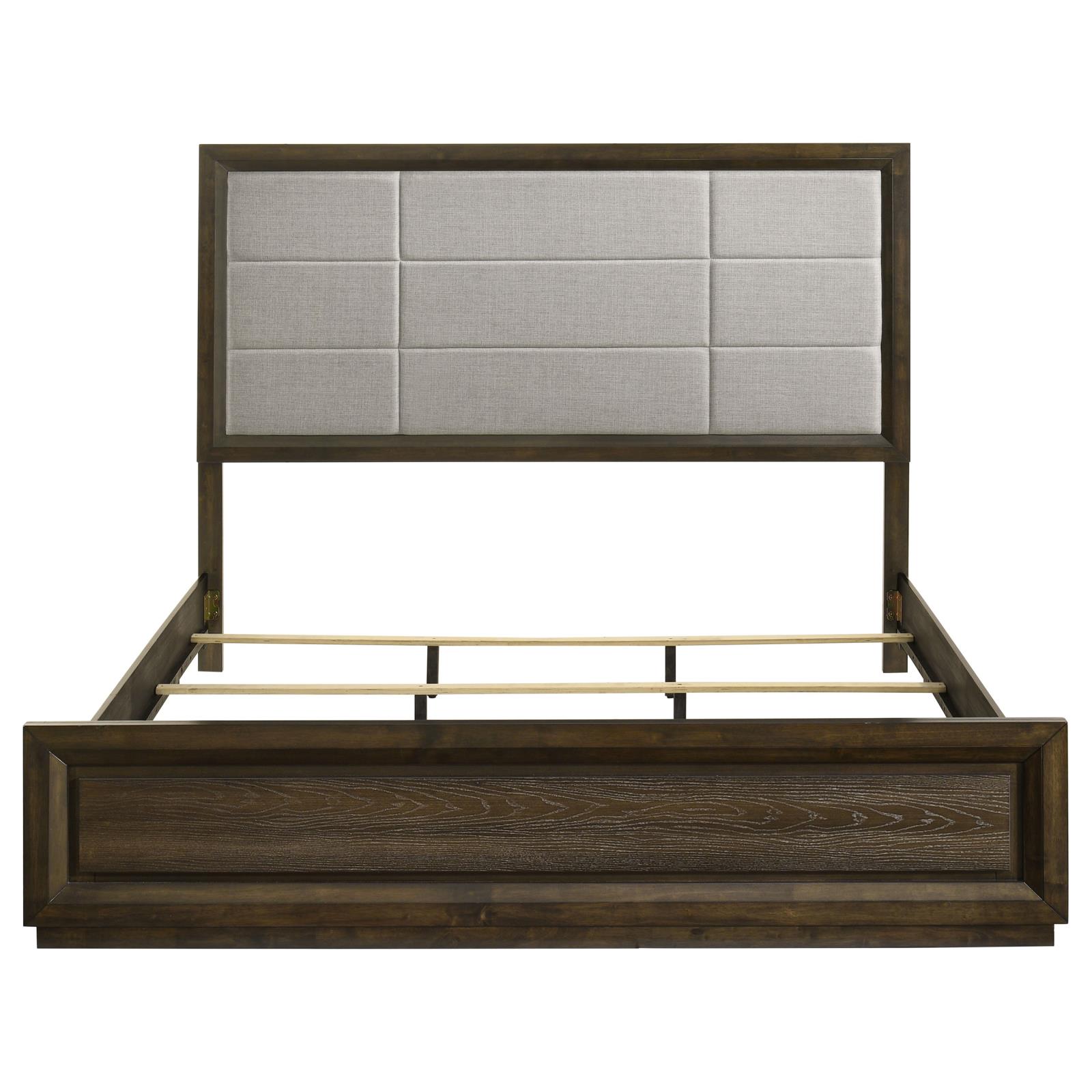 Atlas 63-inch Eastern King Upholstered Panel Bed Grey and Dark Oak - Image 4