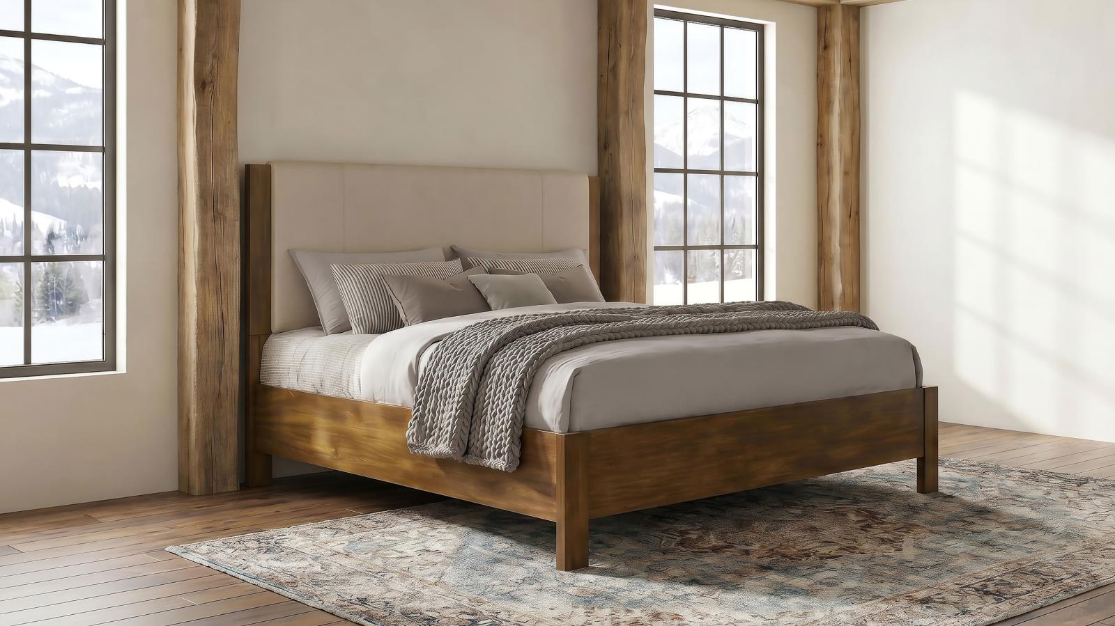 Adderley California King Wood Panel Bed Cream and Warm Brown - Image 2