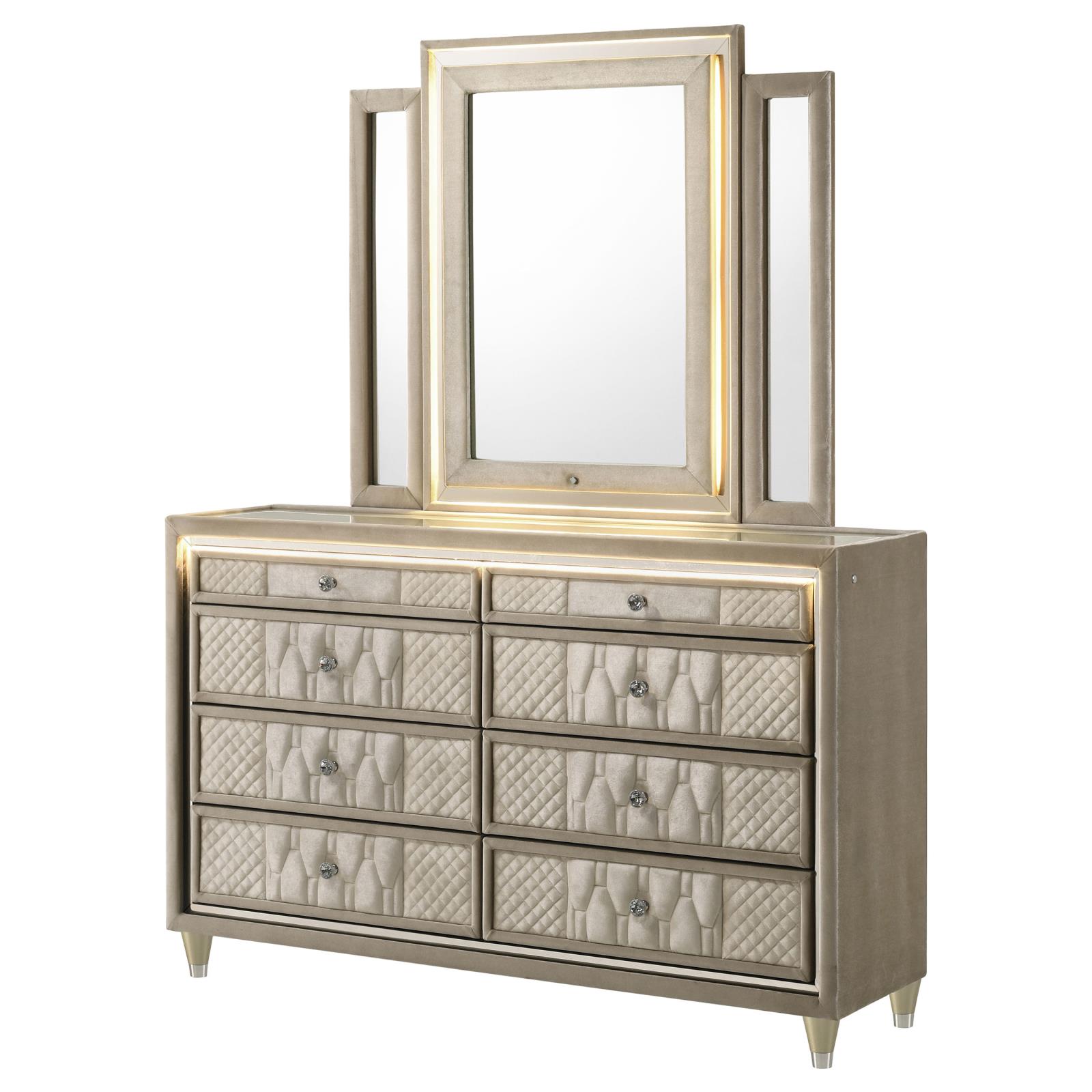Lorient 8-drawer LED Dresser with Mirror Ivory and Camel - Image 4