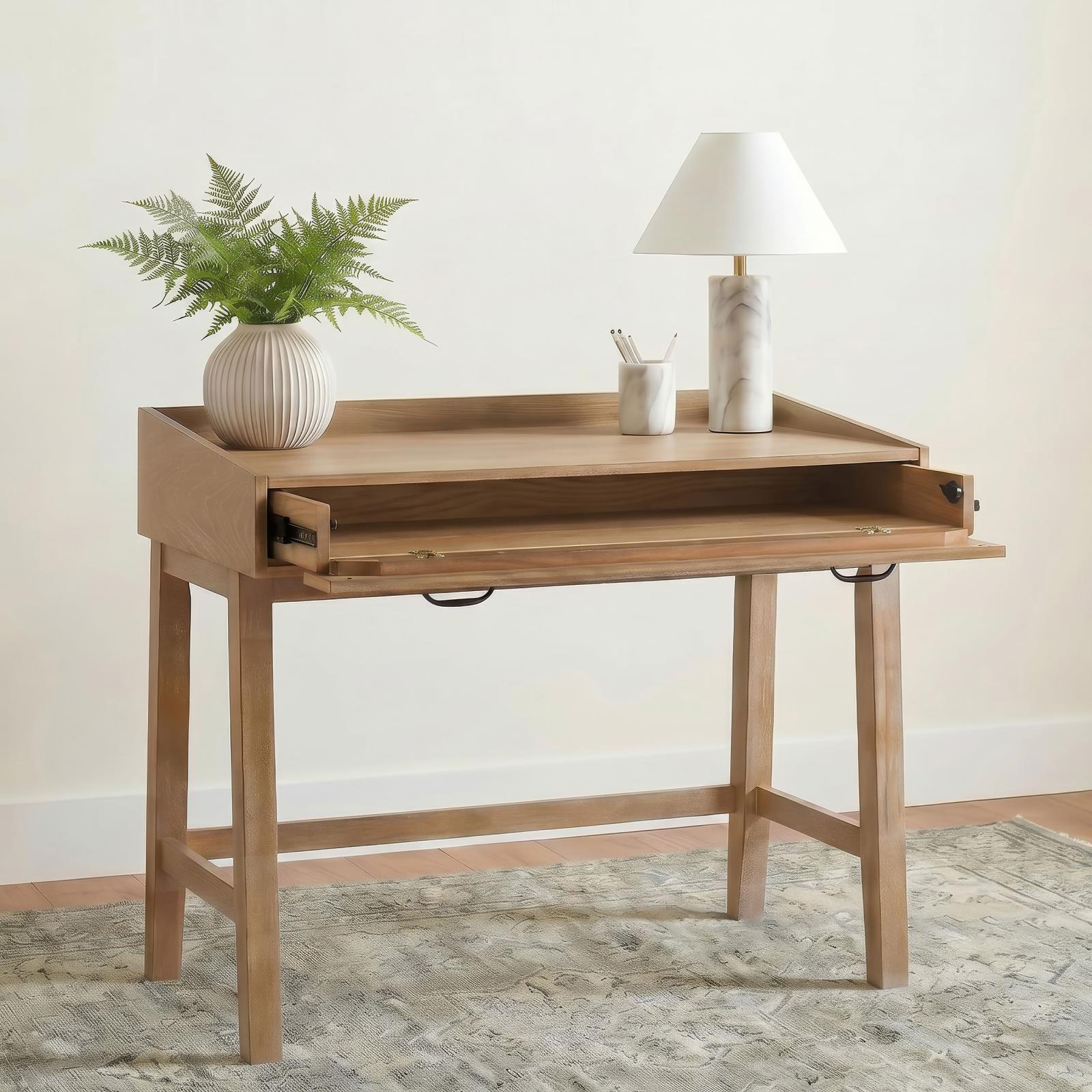 Fabian 38-inch Computer Desk with Keyboard Drawer Distressed Light Brown - Image 3