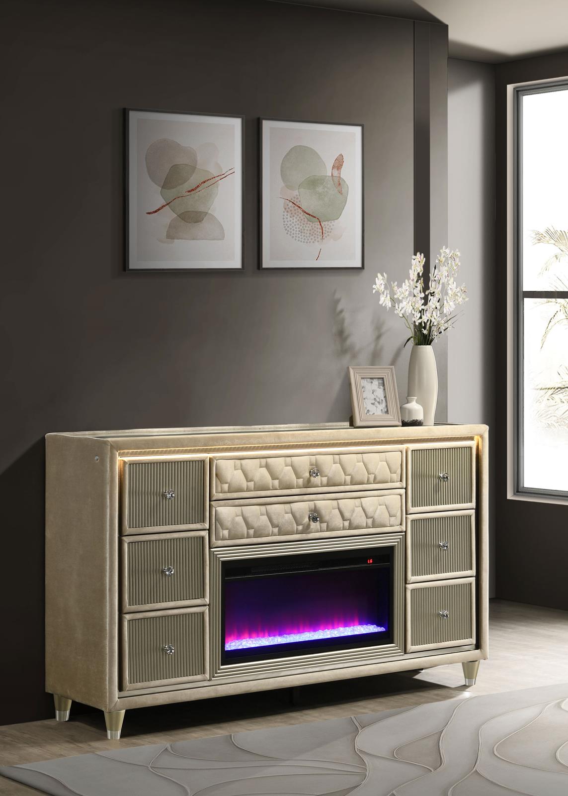 Lorient 8-drawer LED Bedroom Flame Box Dresser - Image 2