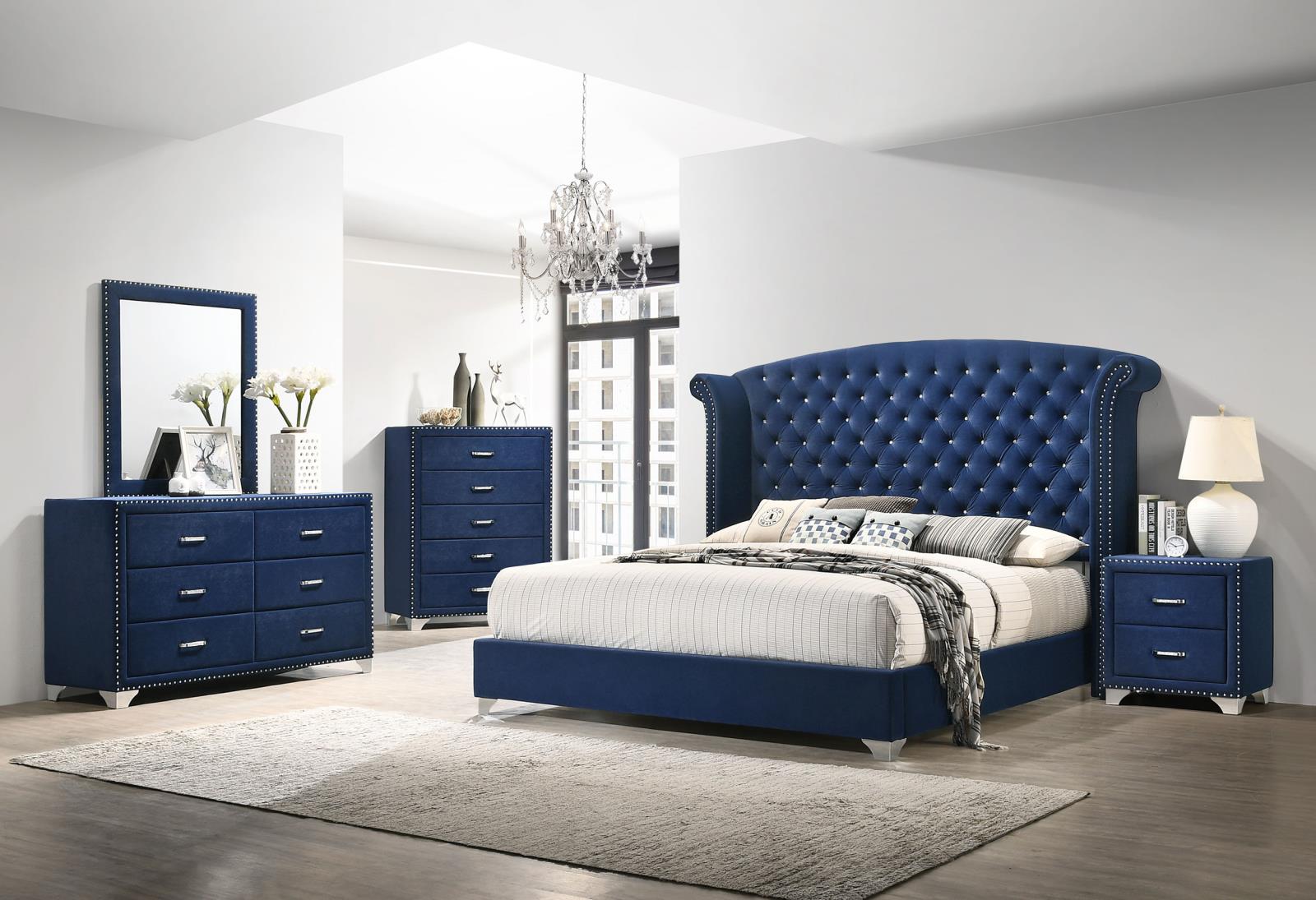Melody Upholstered Eastern King Wingback Bed Pacific Blue - Image 10