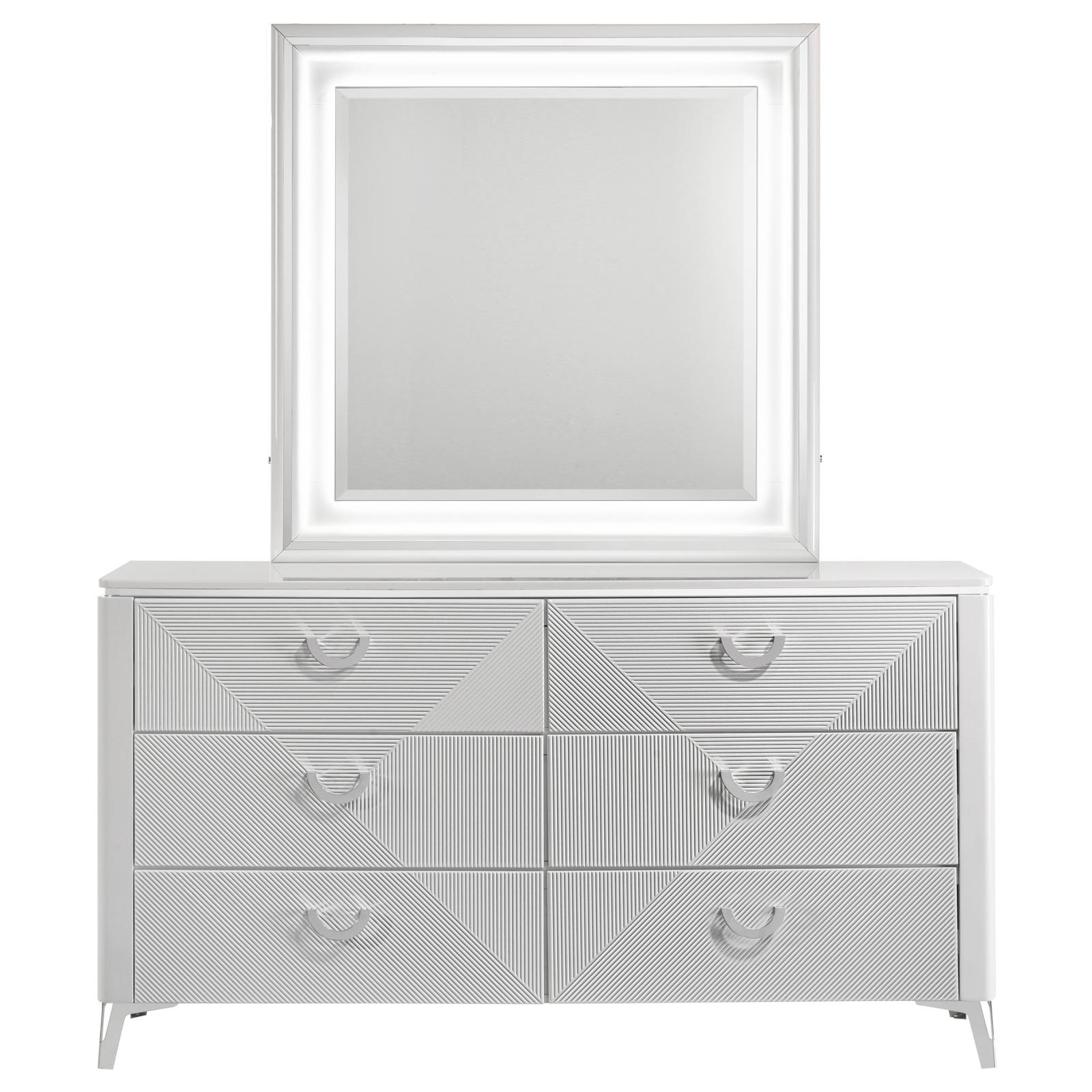 Cassia 6-drawer Dresser Cabinet with Mirror White High Gloss - Image 3
