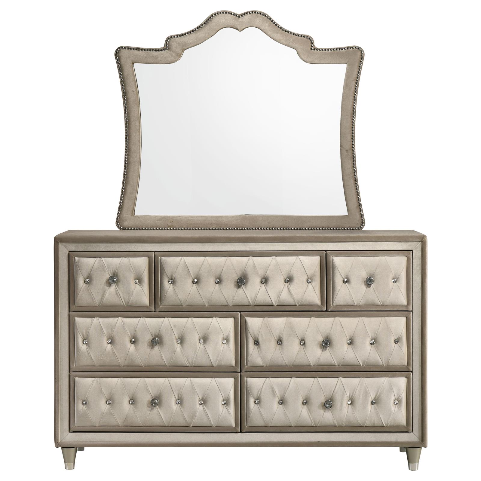 Antonella 7-drawer Upholstered Dresser with Mirror Ivory - Image 3