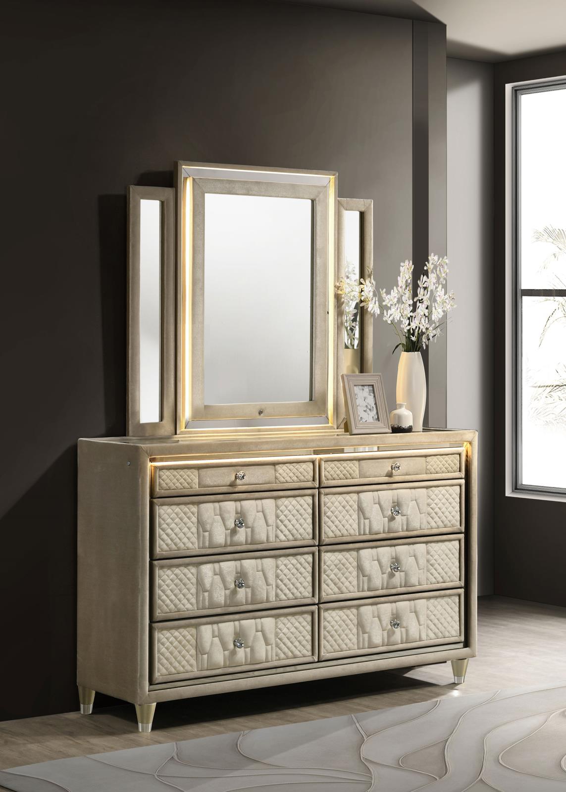 Lorient 8-drawer LED Dresser with Mirror Ivory and Camel - Image 2