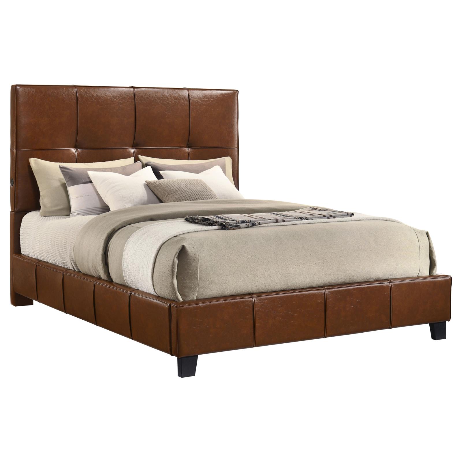 Farrell Queen Leatherette Upholstered Panel Bed Brown - Image 3