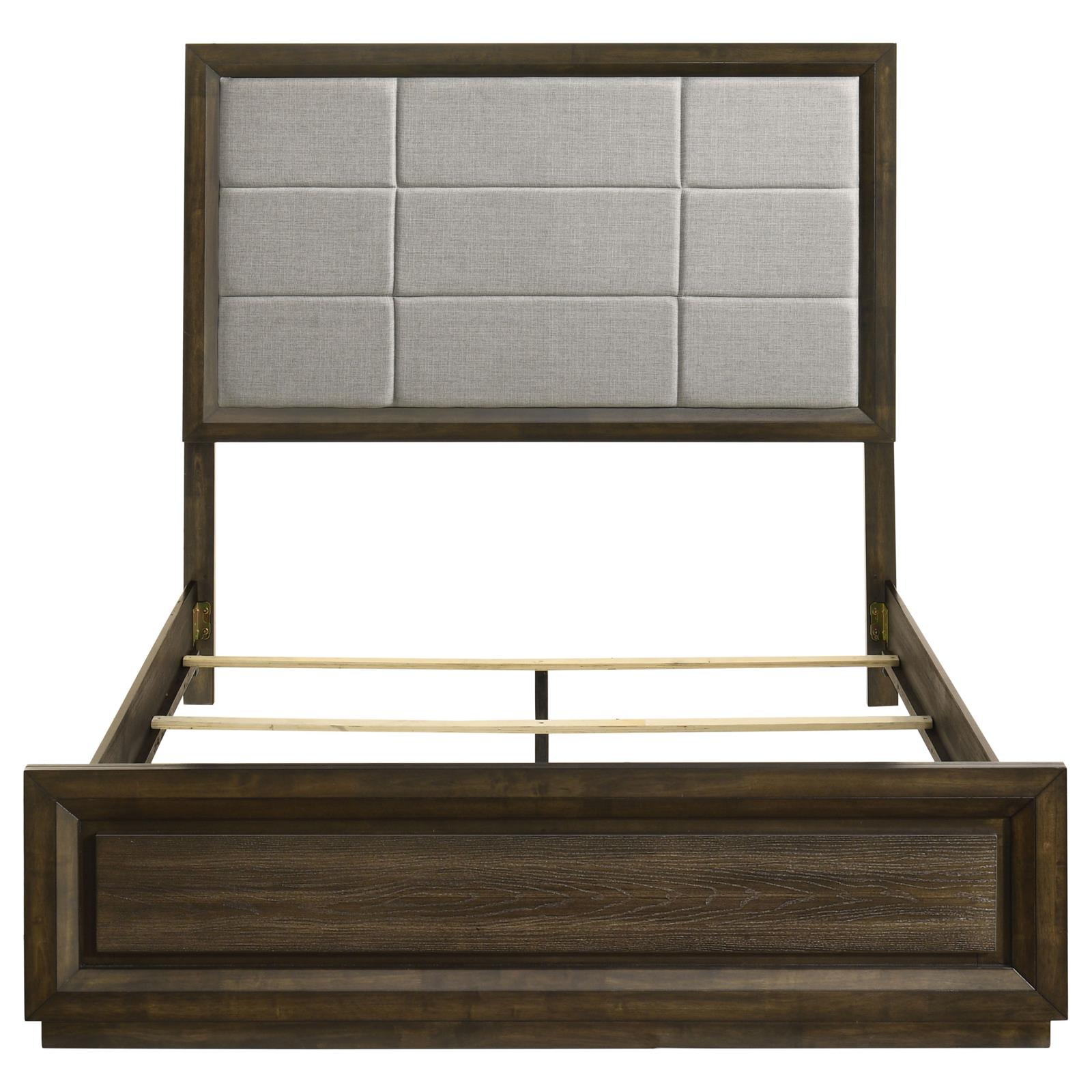Atlas 64-inch Queen Upholstered Panel Bed Grey and Dark Oak - Image 4