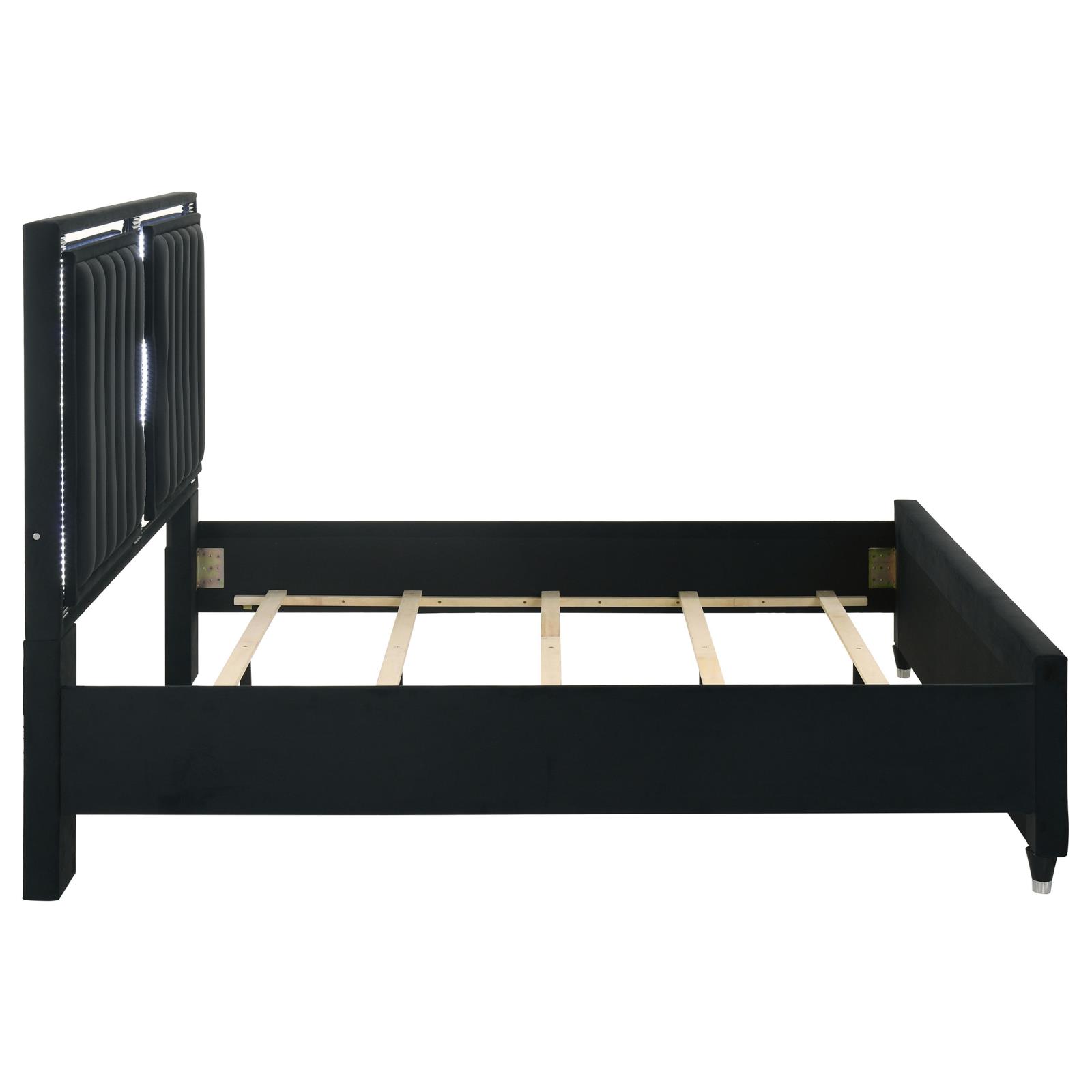Ravenne Velvet Upholstered Eastern King LED Panel Bed Black - Image 6