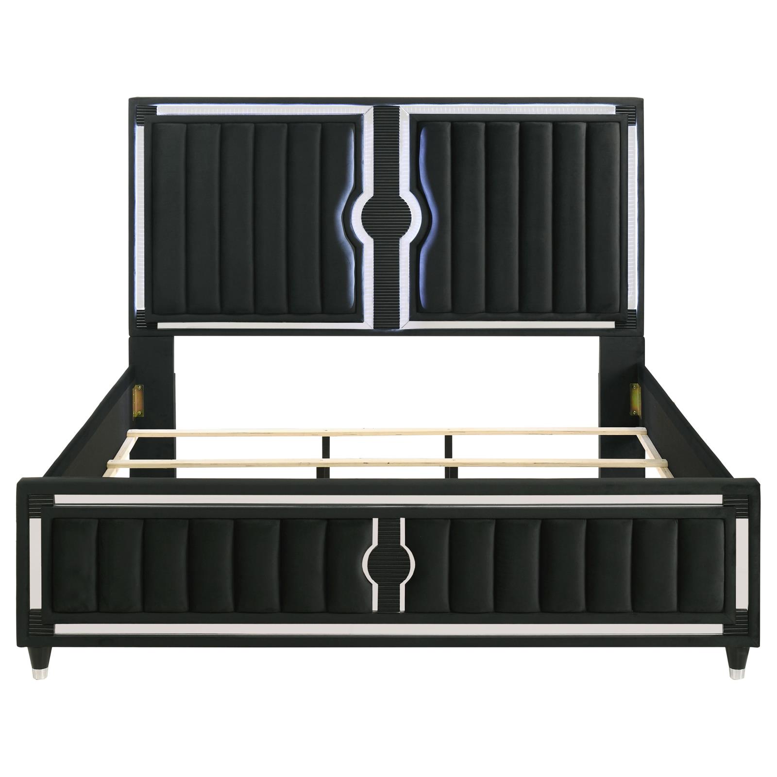 Ravenne Velvet Upholstered Eastern King LED Panel Bed Black - Image 4