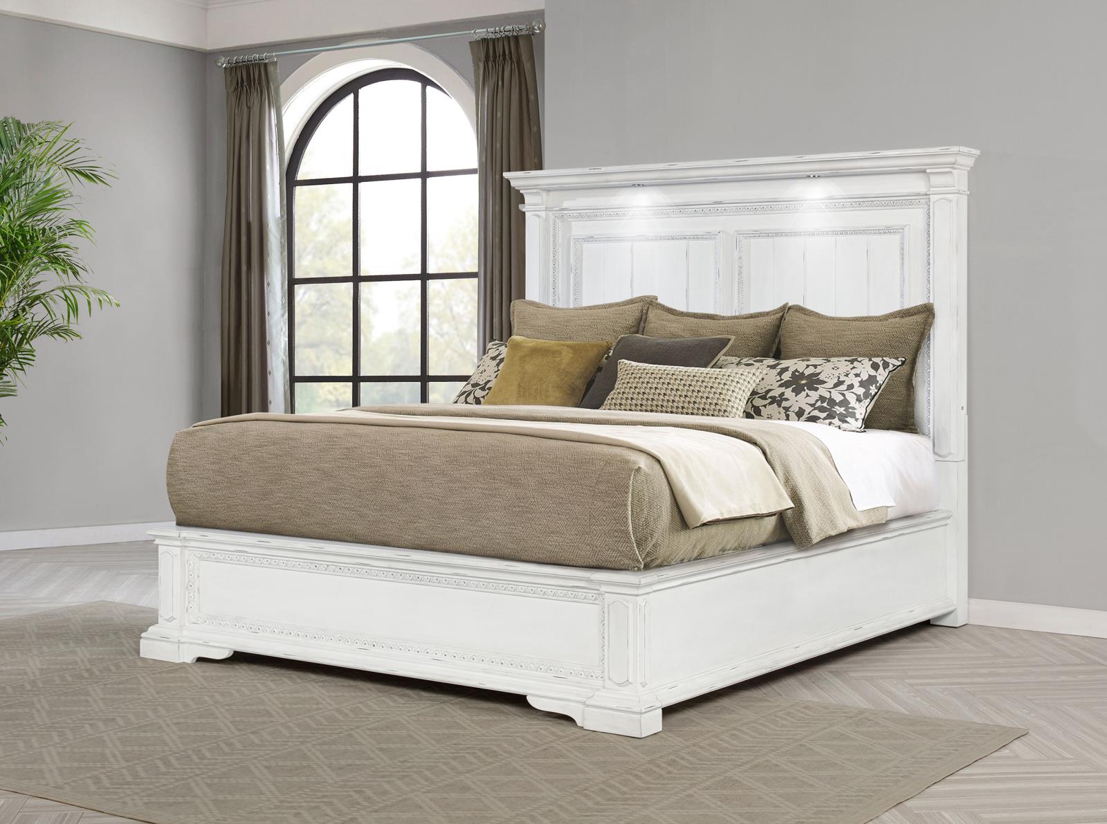 McKinney Queen LED Light Panel Bed Vintage White - Image 2