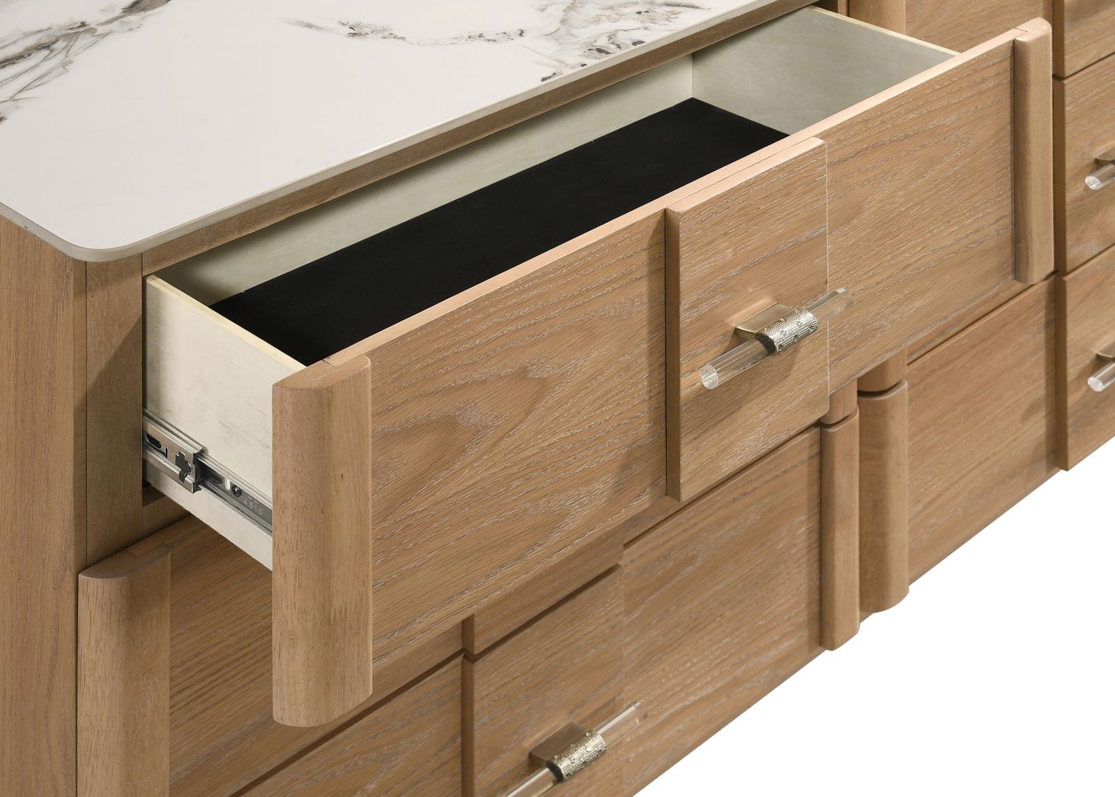 Leanne 6-drawer Sinter Stone Top Dresser and Mirror Light Oak - Image 10