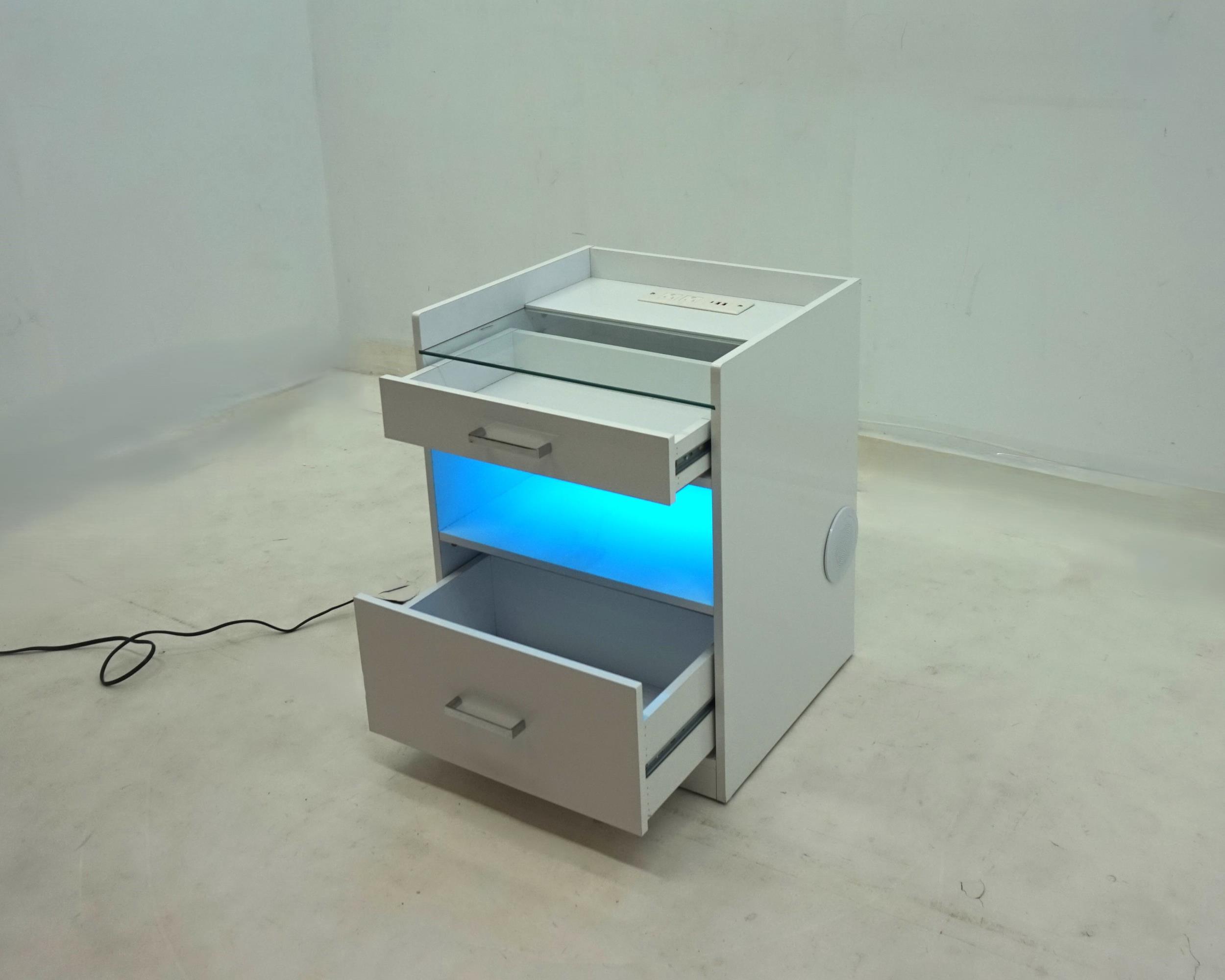 Furda 2-drawer LED Nightstand Bedside Table with Speaker White High Gloss - Image 2