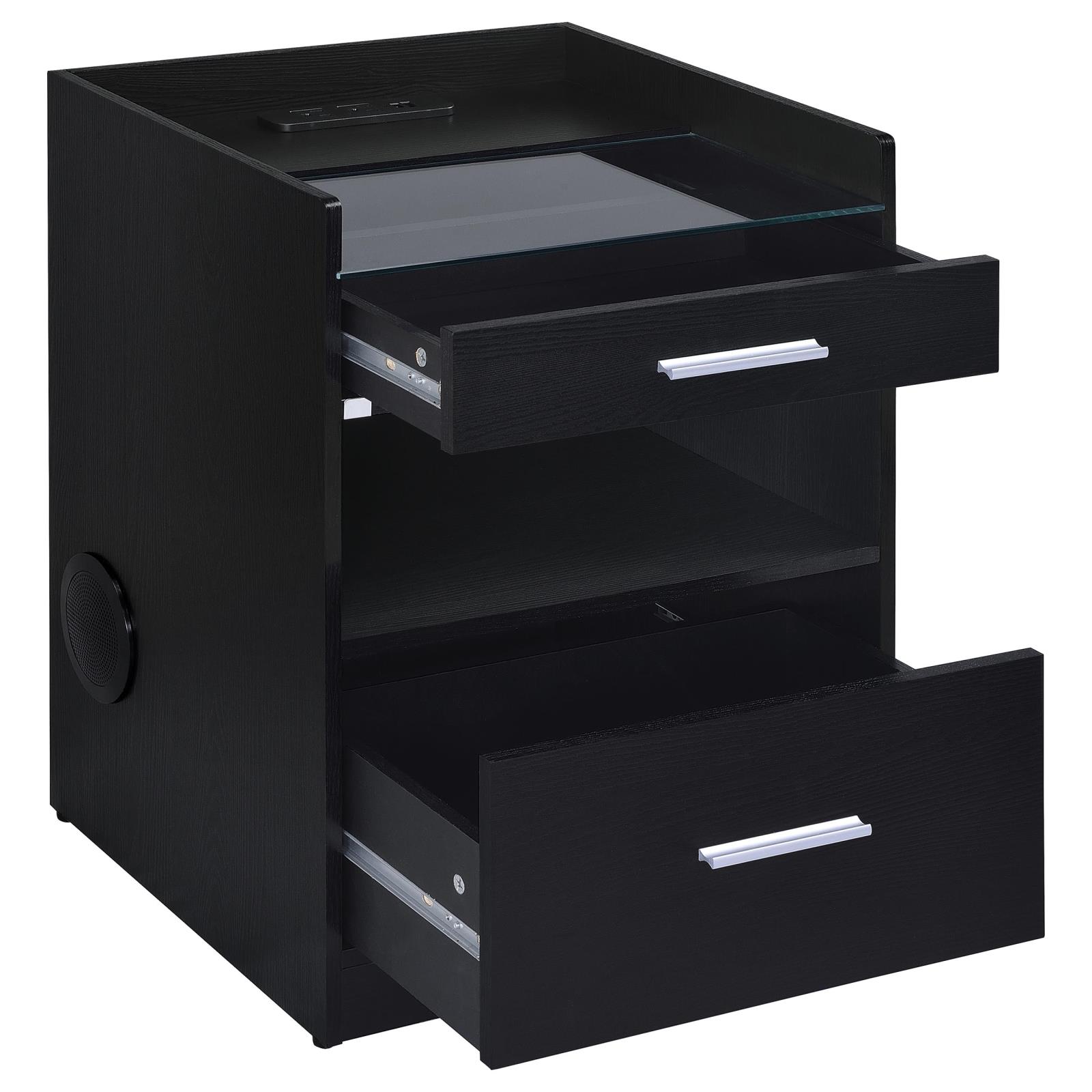 Furda 2-drawer LED Nightstand Bedside Table with Speaker Black Ash - Image 3