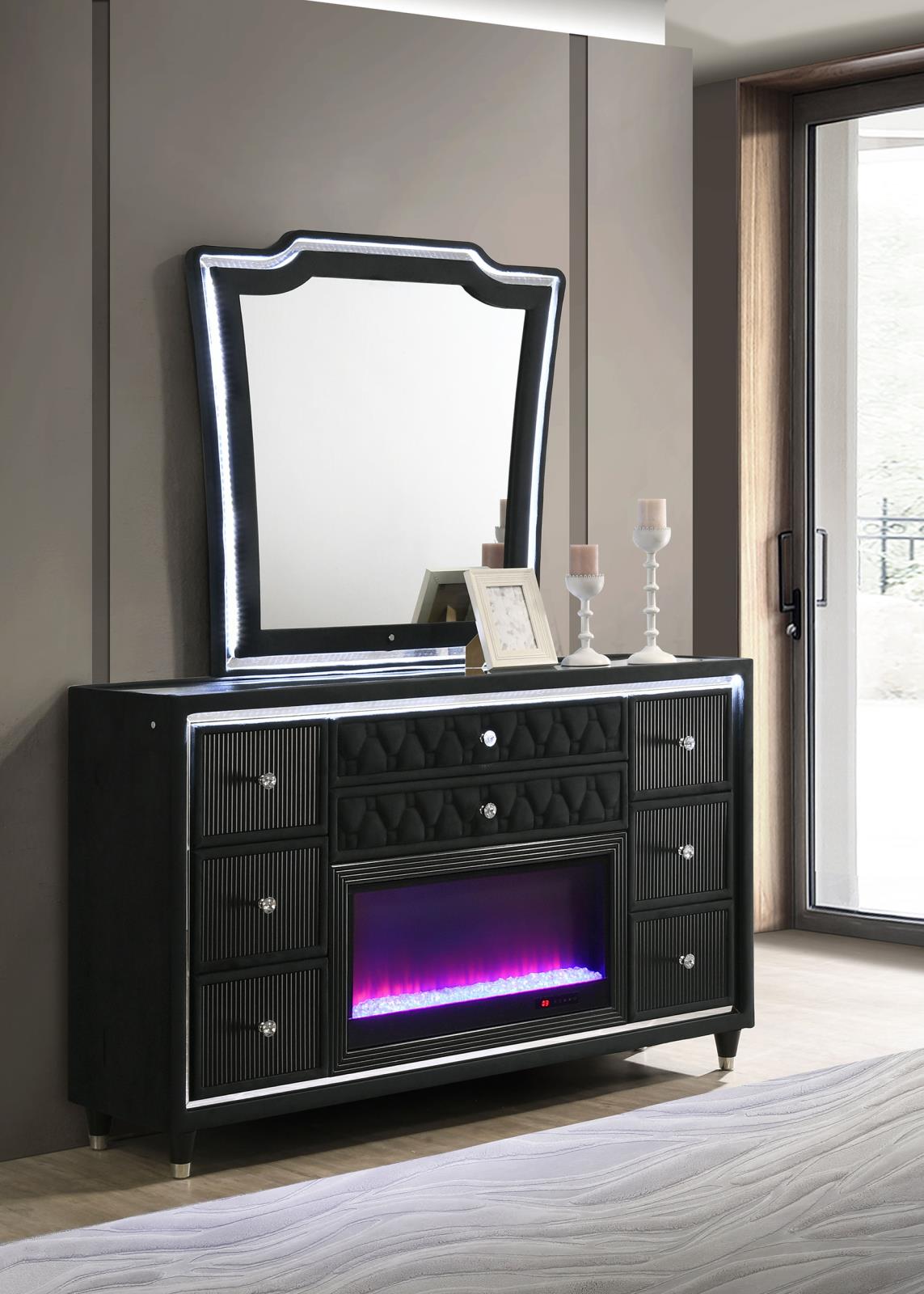 Lorient 8-drawer LED Flame Box Dresser and Mirror Black - Image 2