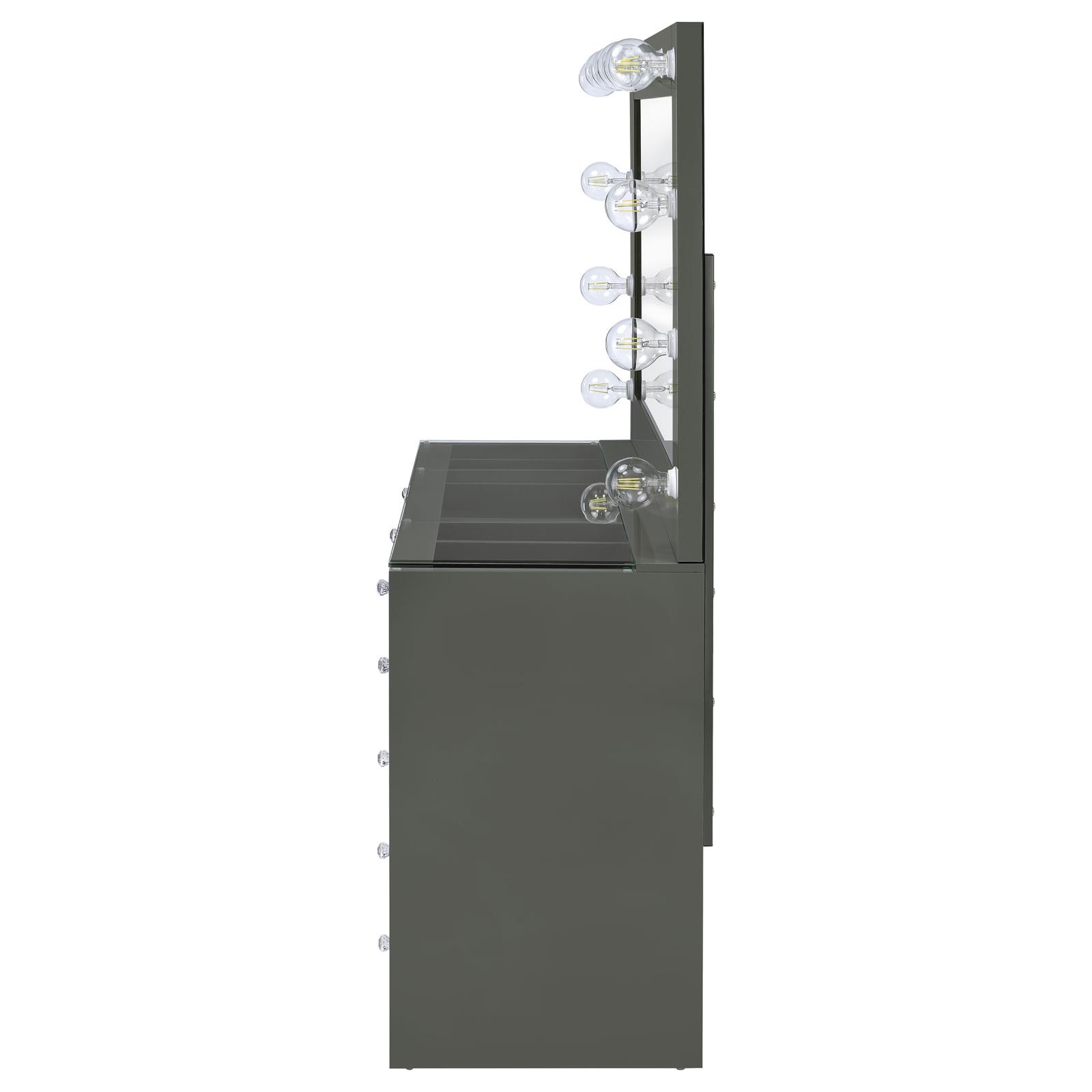 Acena 7-drawer Vanity Set with Lighting Grey High Gloss - Image 6