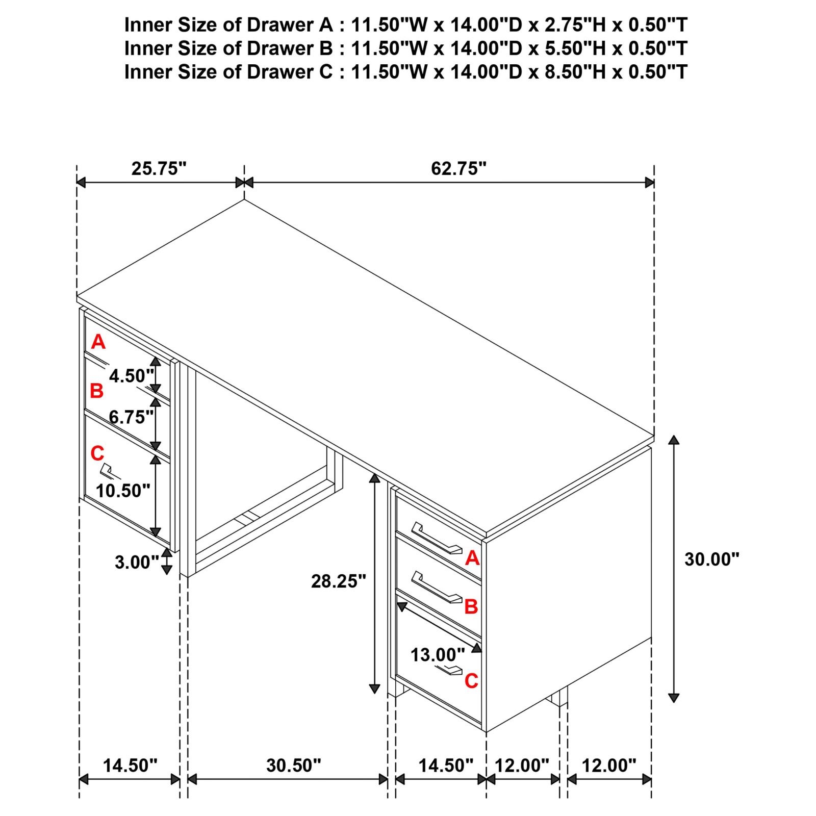 Berhalter 6-Drawer Double Pedestal File Computer Desk - Image 15