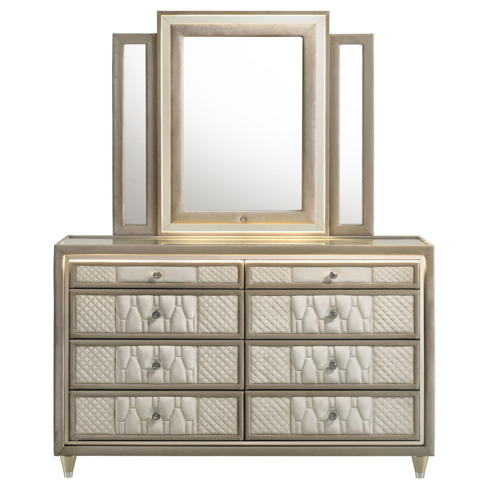 Lorient 8-drawer LED Dresser with Mirror Ivory and Camel - Image 3