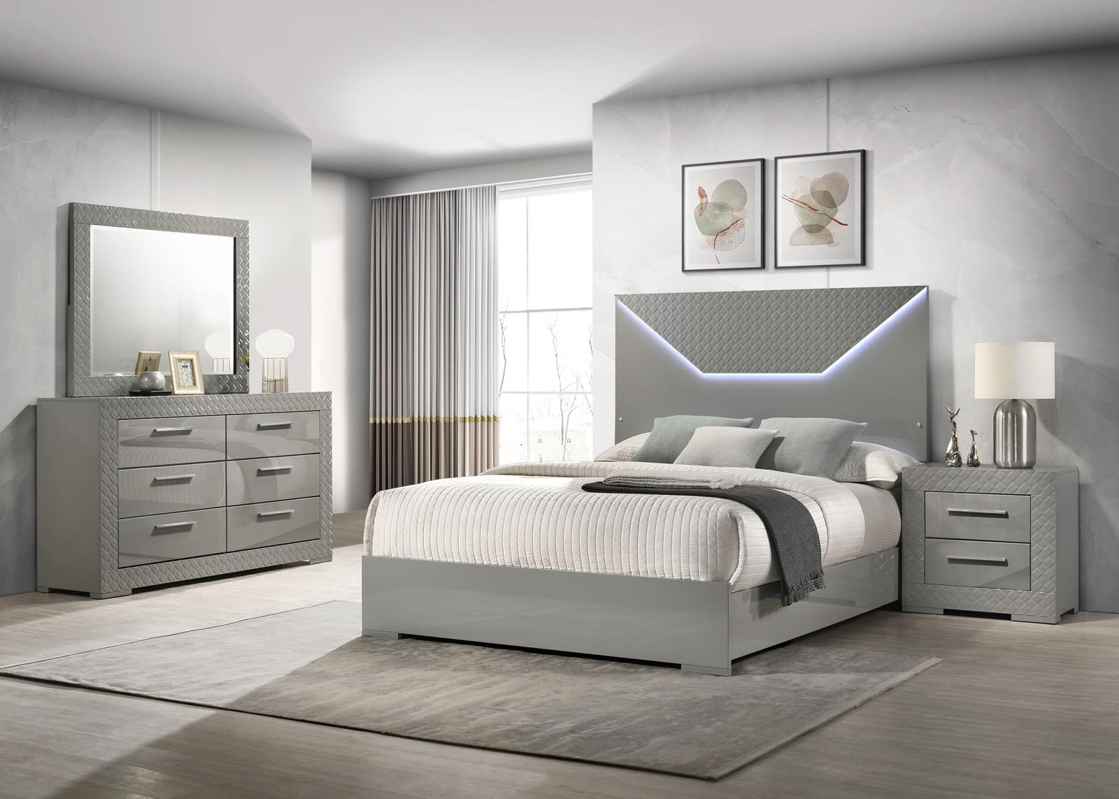 Ives Bedroom Set Grey High Gloss