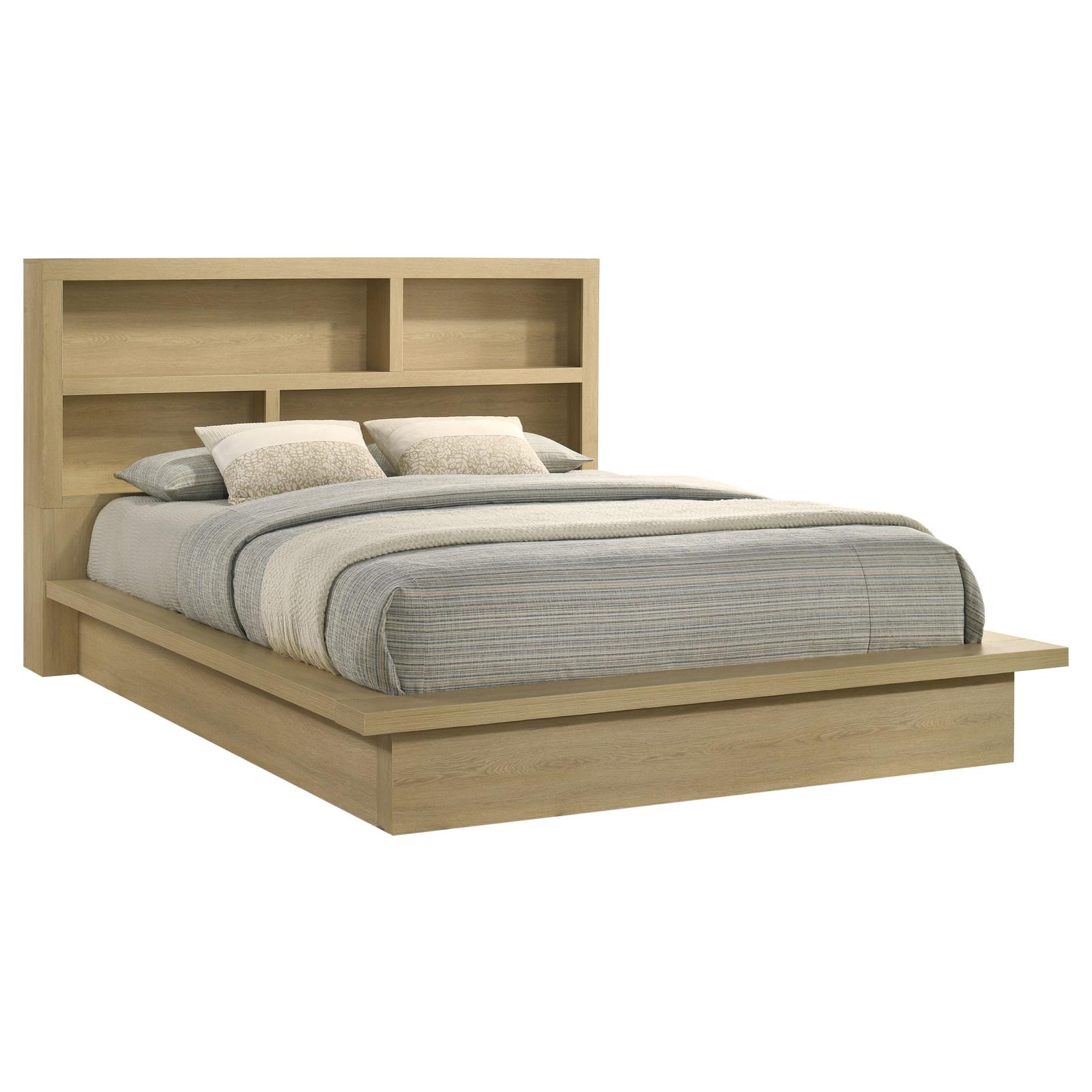 Hendricks California King Bookcase Headboard Platform Bed Light Oak - Image 3