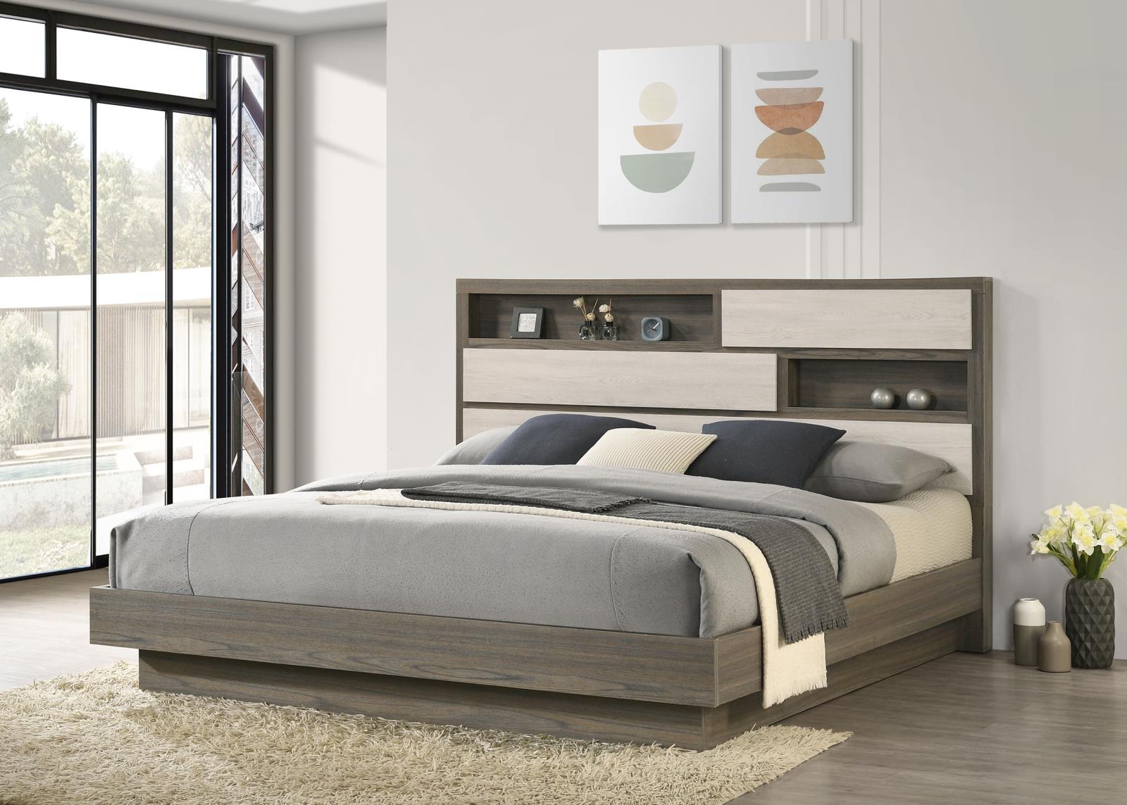 Fenwick Eastern King Bed Bookcase Headboard Grey Oak - Image 2