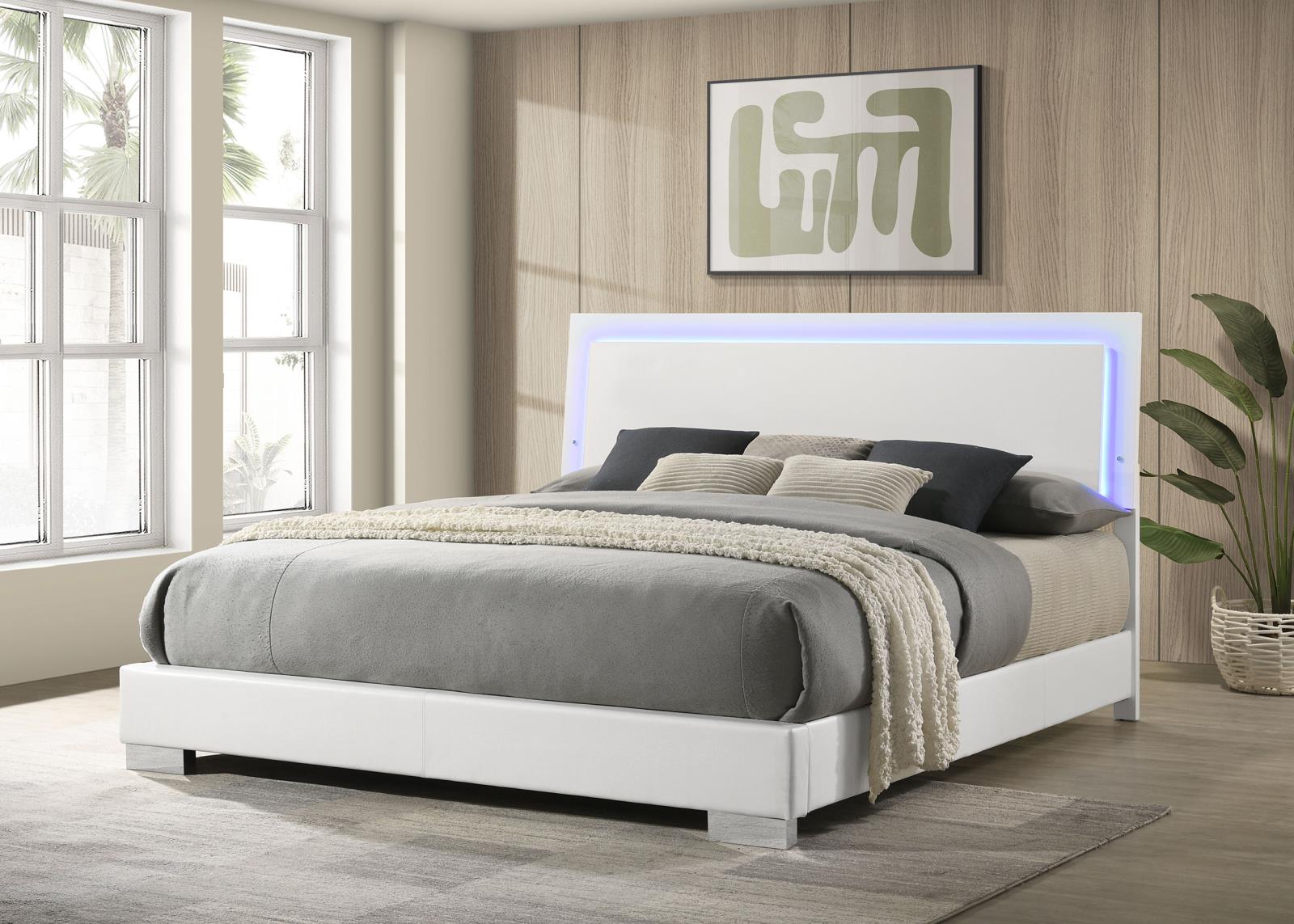 Felicity Wood Eastern King LED Panel Bed White High Gloss - Image 2