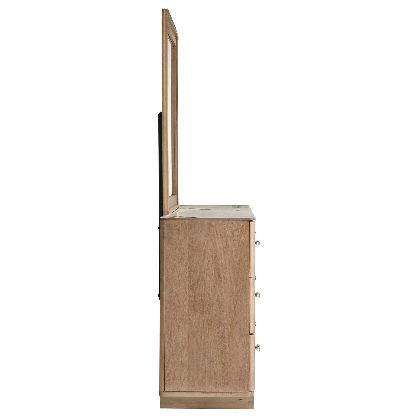 Leanne 6-drawer Sinter Stone Top Dresser and Mirror Light Oak - Image 9