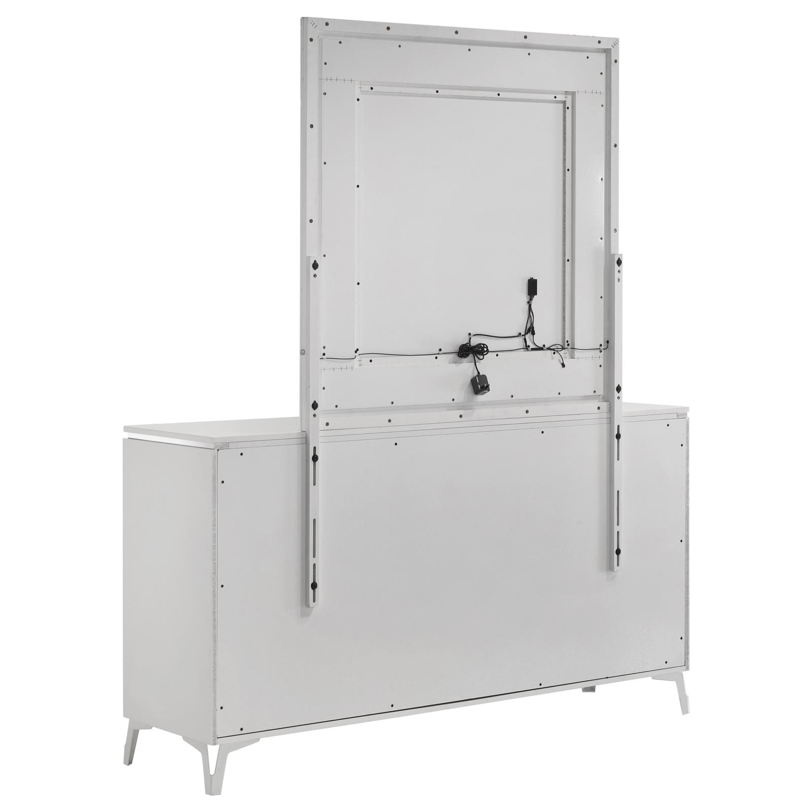 Cassia 6-drawer Dresser Cabinet with Mirror White High Gloss - Image 4