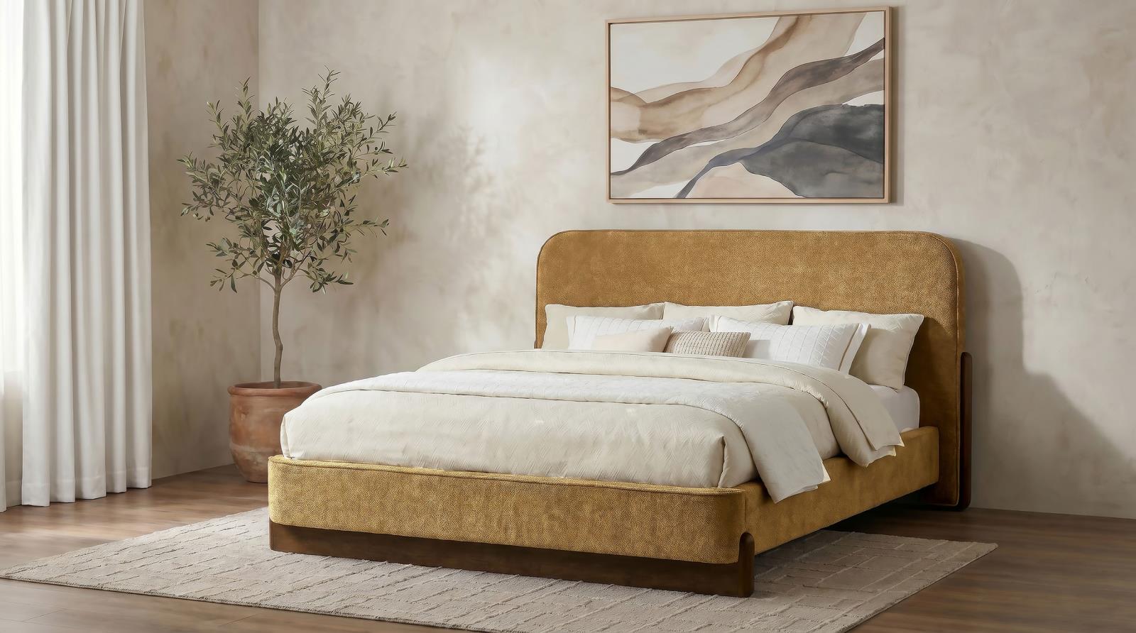 Baldacci Upholstered Eastern King Platform Bed Curry and Walnut - Image 2