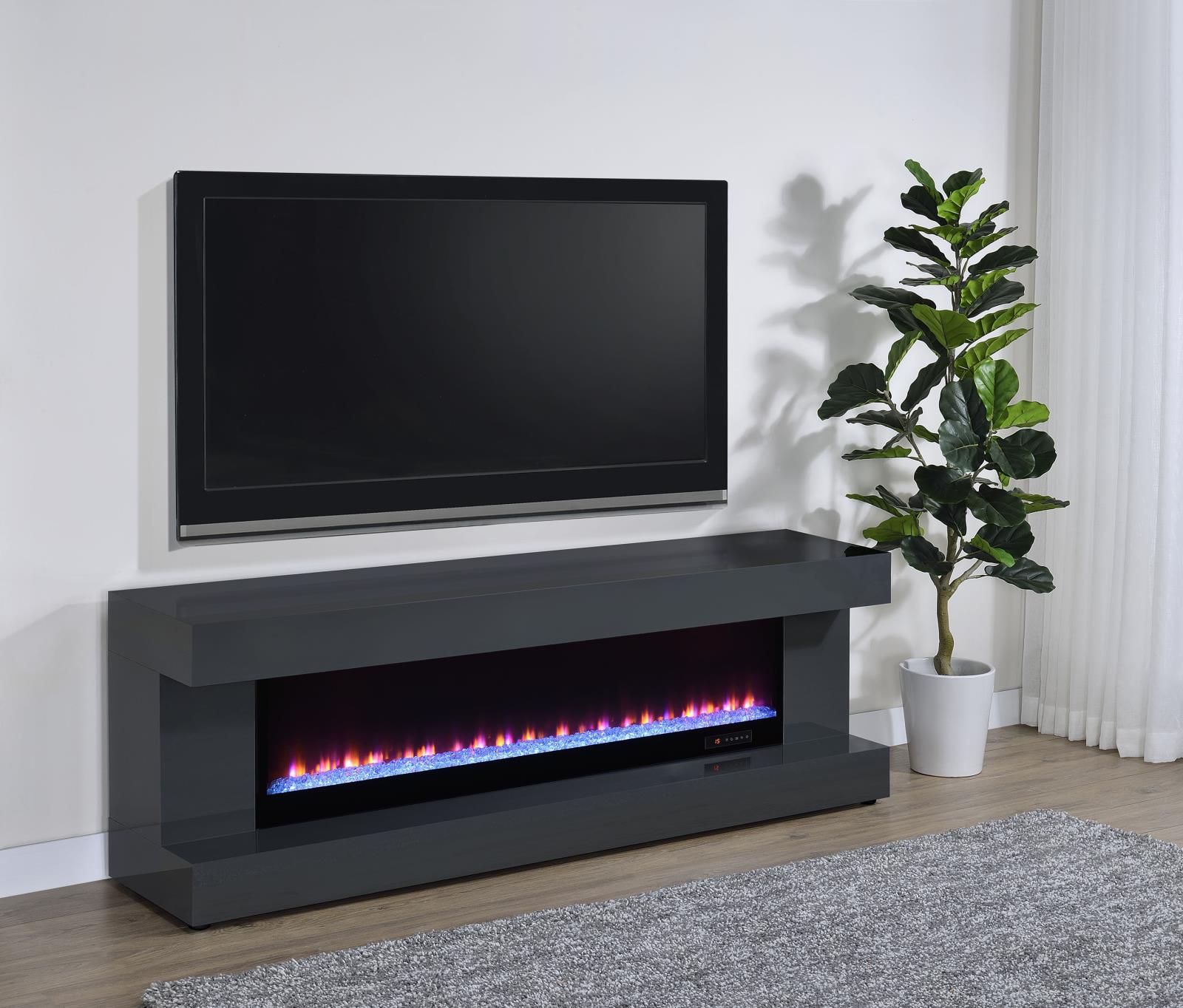 Mallory TV Stand Fireplace Console Bluetooth Speaker Grey High Gloss - Image 2