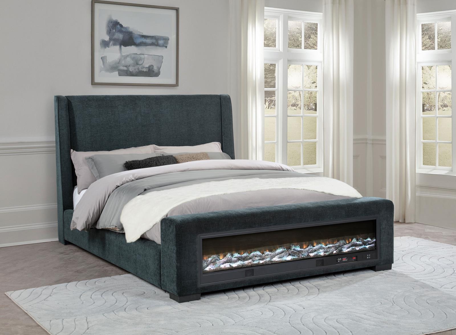 Preston Upholstered Queen Audio Flame Visualizer Bed Dark Blue - Image 2