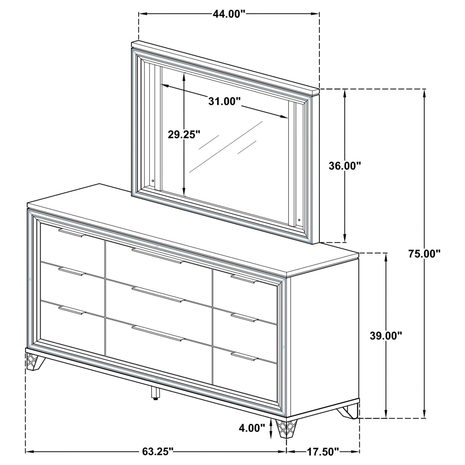 Marmore 9-drawer Dresser and LED Mirror White - Image 16