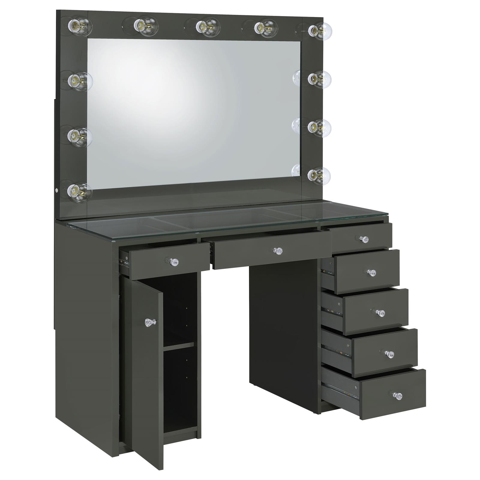 Acena 7-drawer Vanity Set with Lighting Grey High Gloss - Image 4