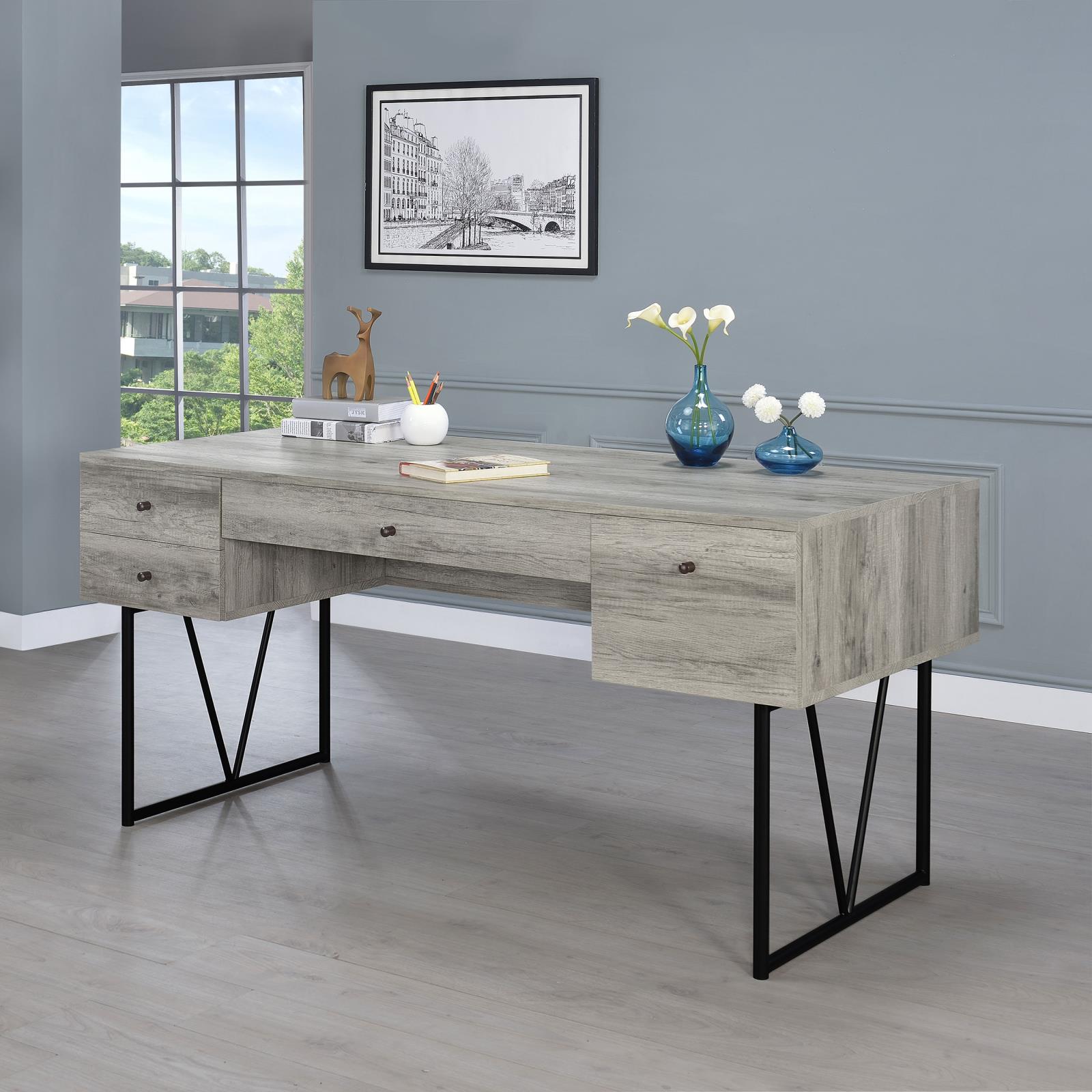 Analiese 63-inch 4-drawer Writing Desk Grey Driftwood - Image 2