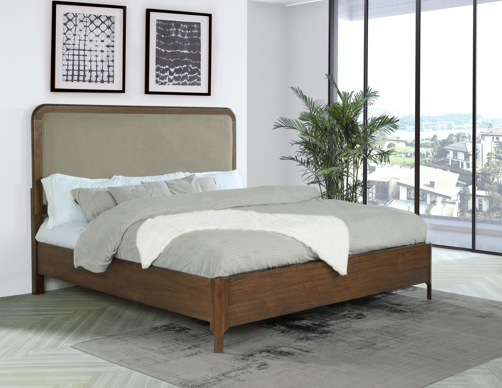 Maderia 57-inch Upholstered Eastern King Panel Bed Walnut - Image 2