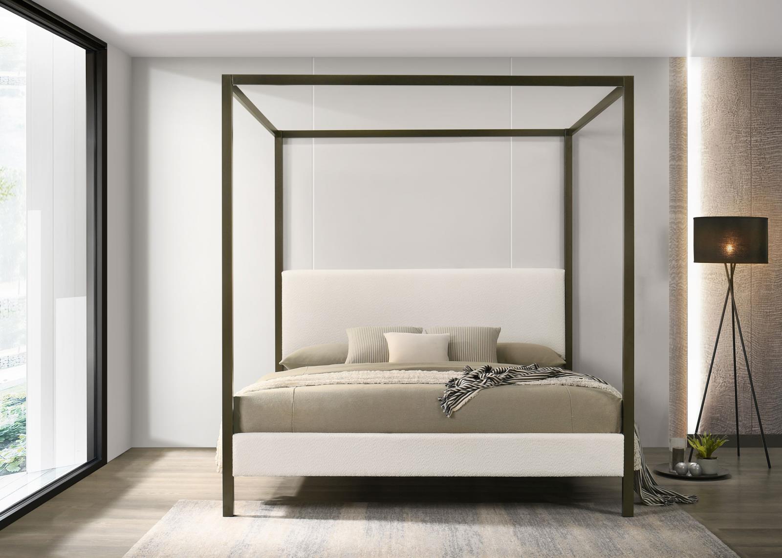 Monroe Upholstered Eastern King Canopy Bed Vanilla - Image 2