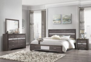 Seville - 4 Piece King Bedroom Set (Bed, Dresser, Mirror, Nightstand) - Gray