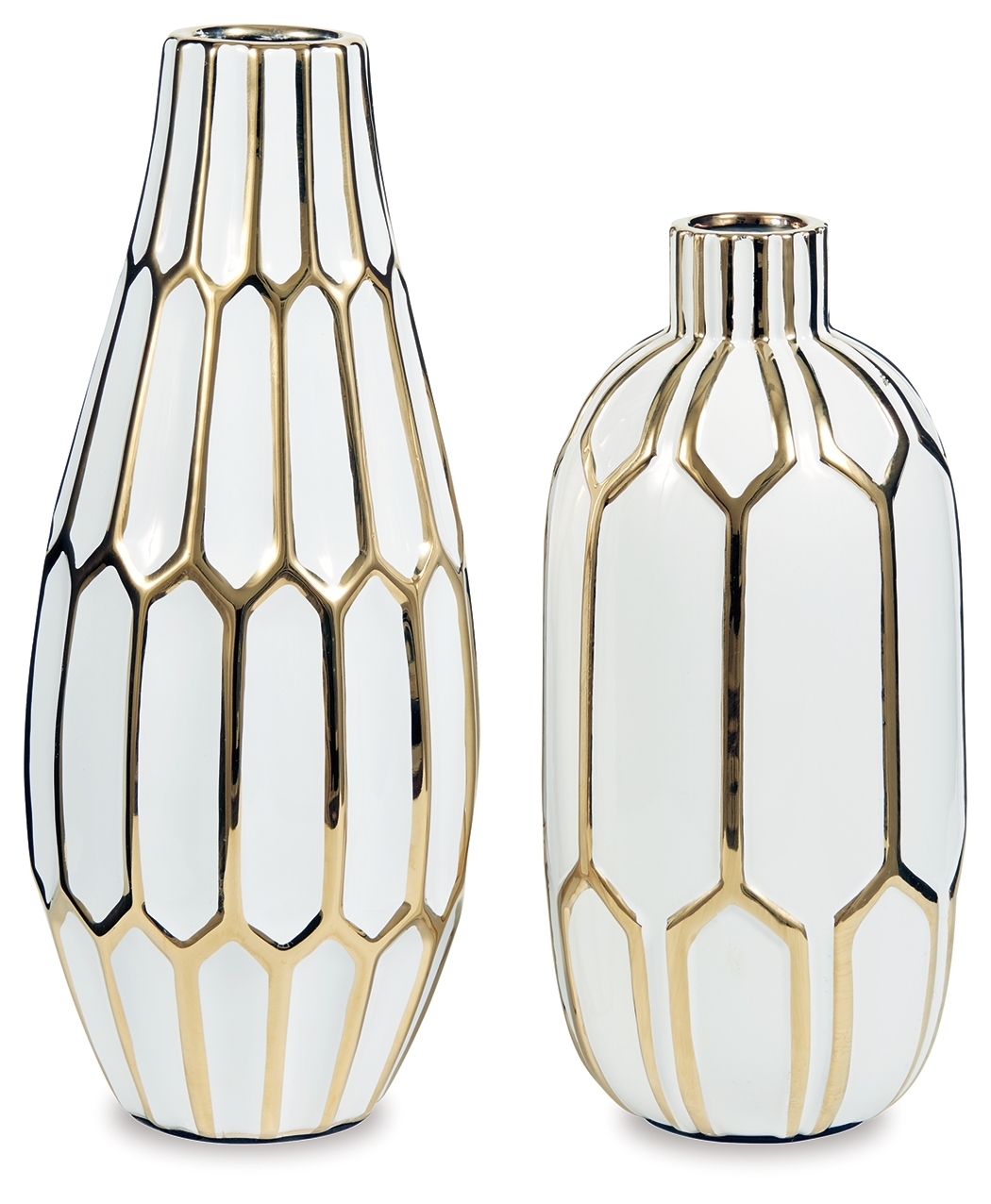 Mohsen - Indoor/Outdoor Vase Set (Set of 2) - Gold Finish / White