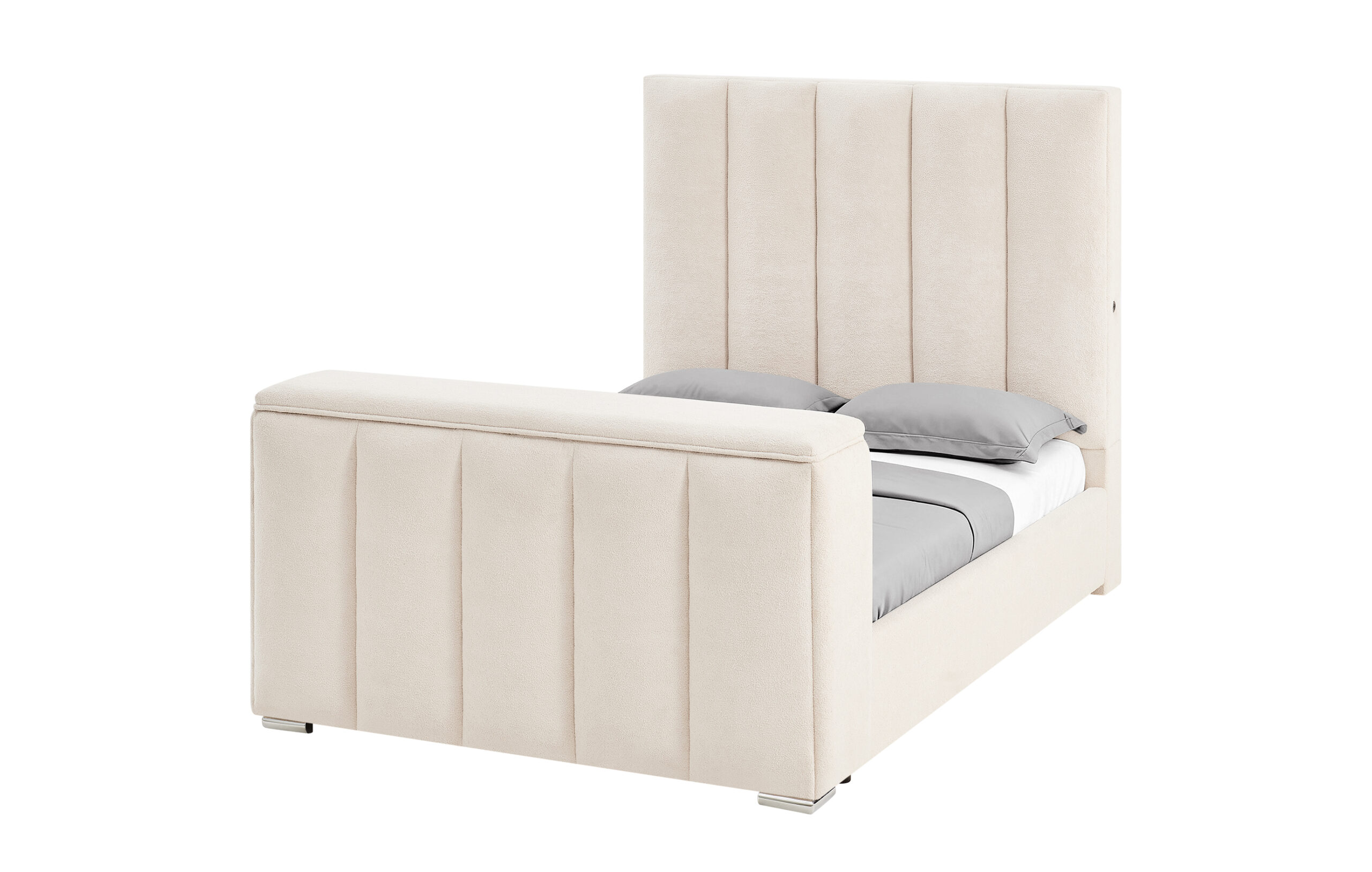 Serenity - Bed With Speaker, TV Lift, Fireplace - Cream - Image 8