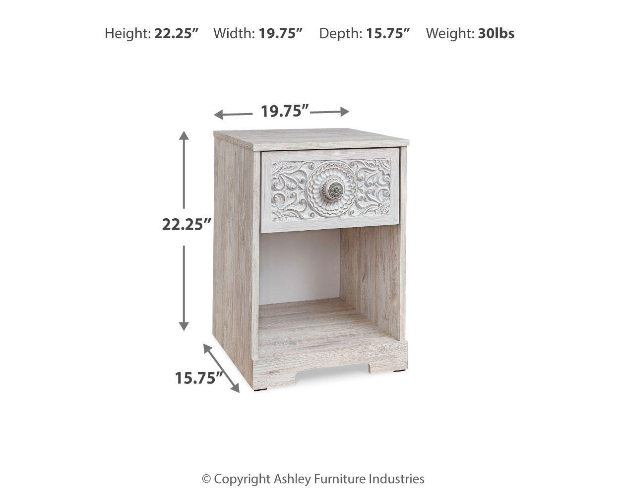 Paxberry - One Drawer Night Stand - Open Cubby - Whitewash - Image 6