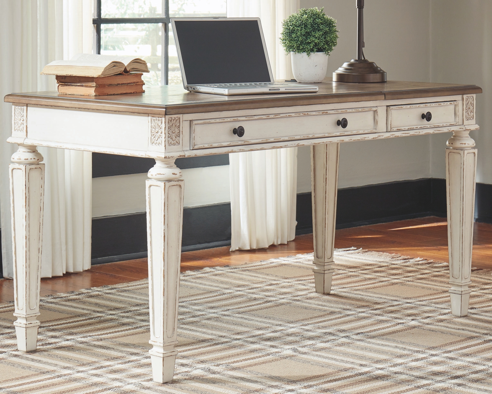 Realyn - Home Office Lift Top Desk - White / Brown - Image 2